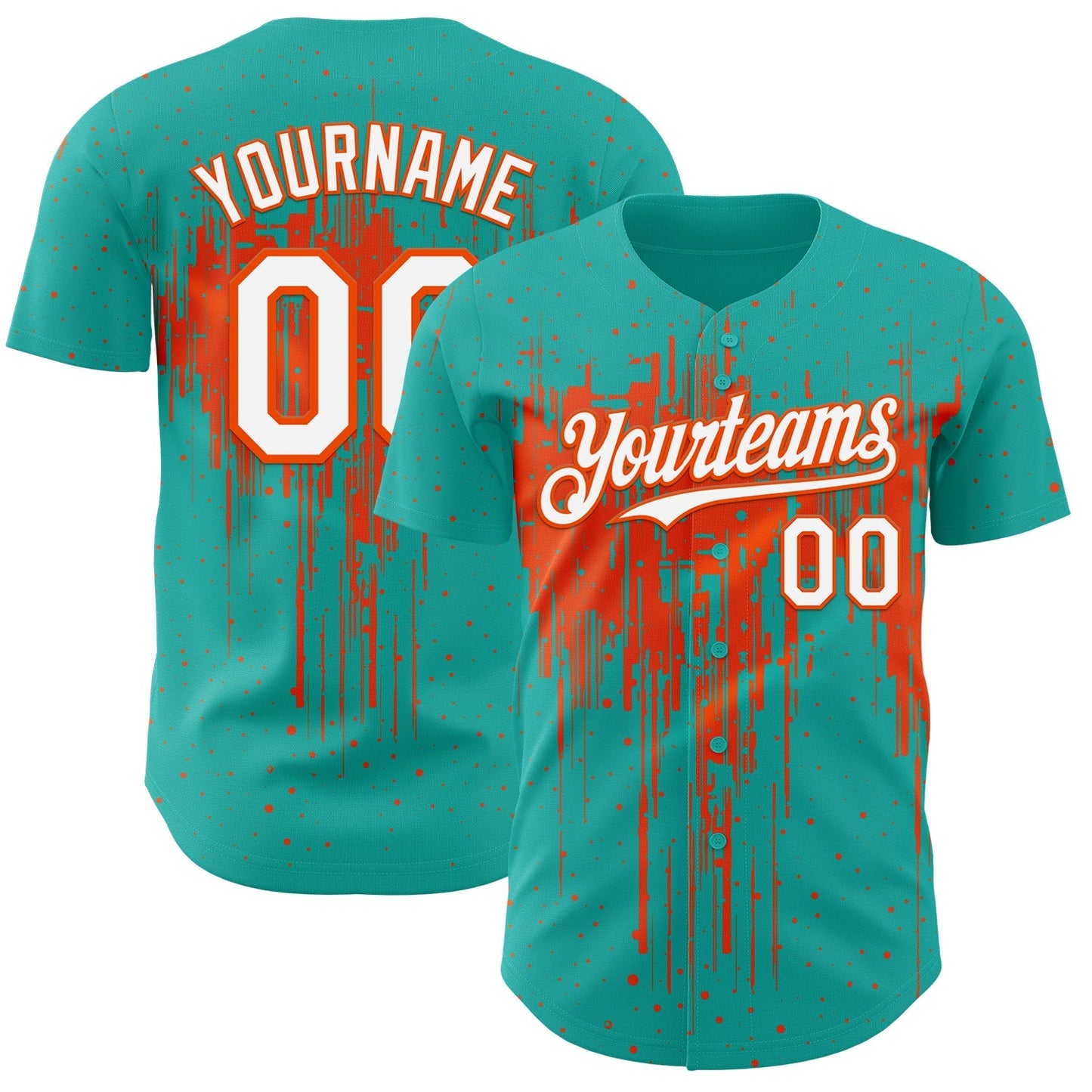 Custom Aqua White-Orange Dripping Splatter Paint Authentic Baseball Jersey baseball jersey product view 1