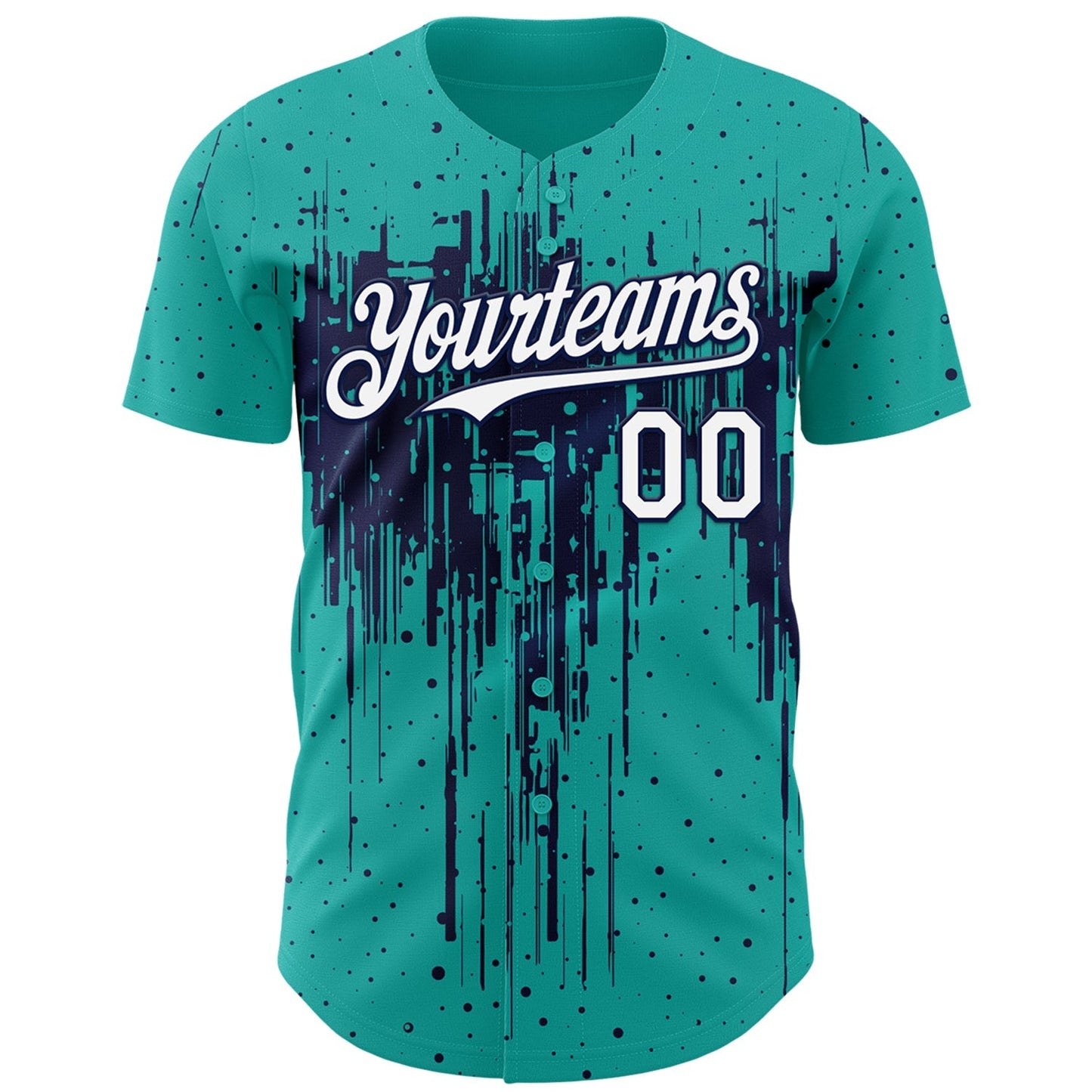 Custom Aqua White-Navy Dripping Splatter Paint Authentic Baseball Jersey baseball jersey product view 2