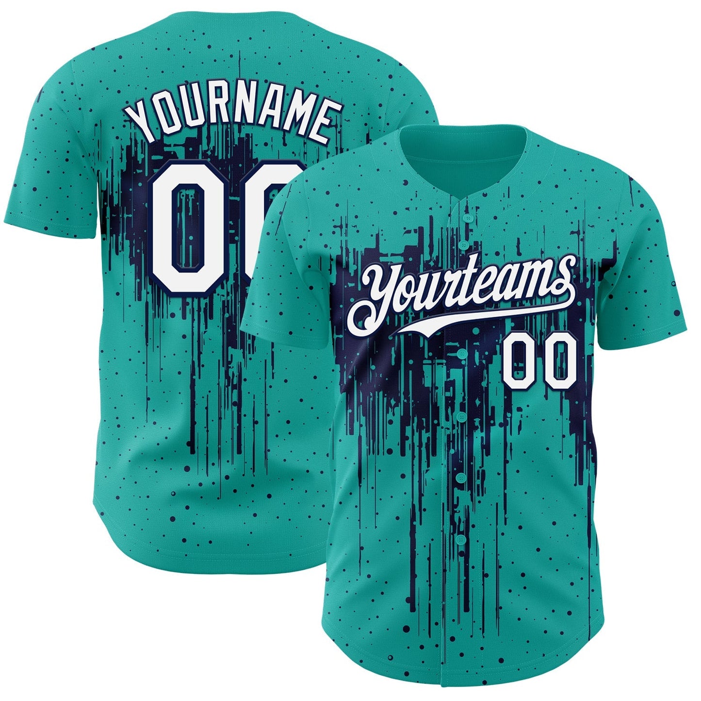 Custom Aqua White-Navy Dripping Splatter Paint Authentic Baseball Jersey baseball jersey product view 1