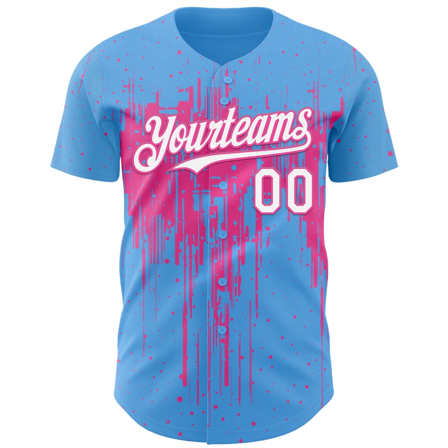 Custom Sky Blue White-Pink Dripping Splatter Paint Authentic Baseball Jersey baseball jersey product view 2