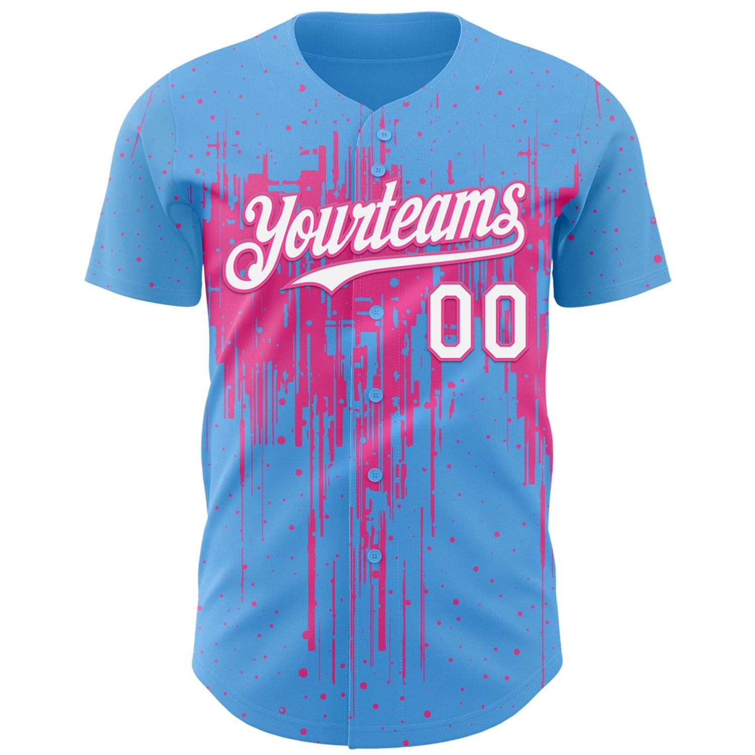 Custom Sky Blue White-Pink Dripping Splatter Paint Authentic Baseball Jersey baseball jersey product view 2