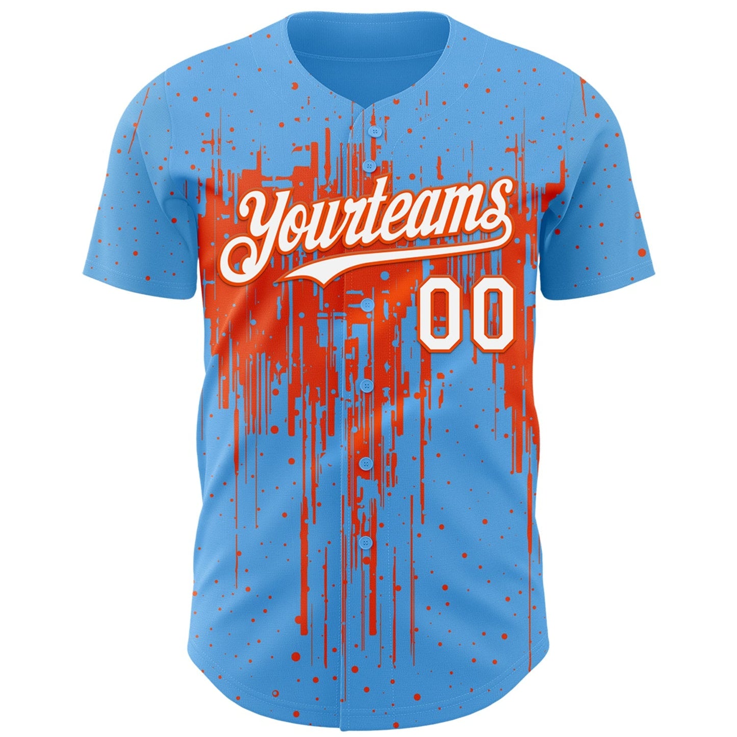 Custom Sky Blue White-Orange Dripping Splatter Paint Authentic Baseball Jersey baseball jersey product view 2
