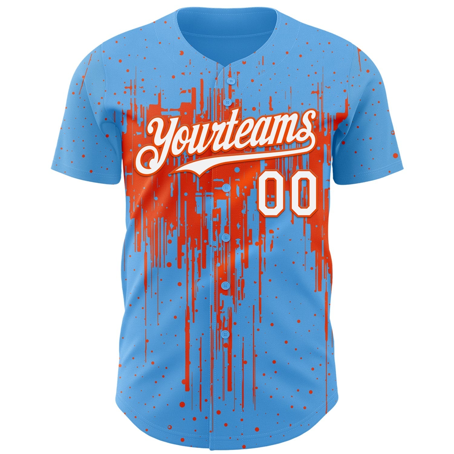 Custom Sky Blue White-Orange Dripping Splatter Paint Authentic Baseball Jersey baseball jersey product view 2