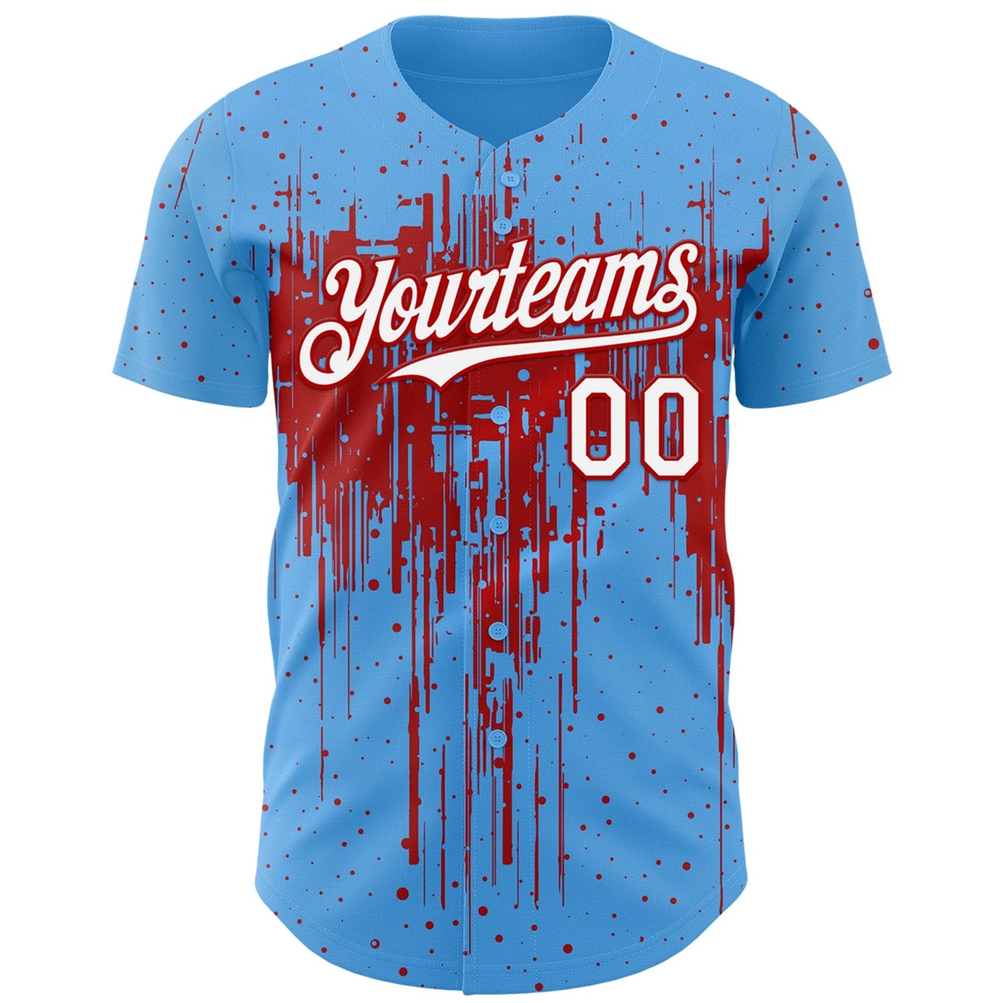 Custom Sky Blue White-Red Dripping Splatter Paint Authentic Baseball Jersey baseball jersey product view 2