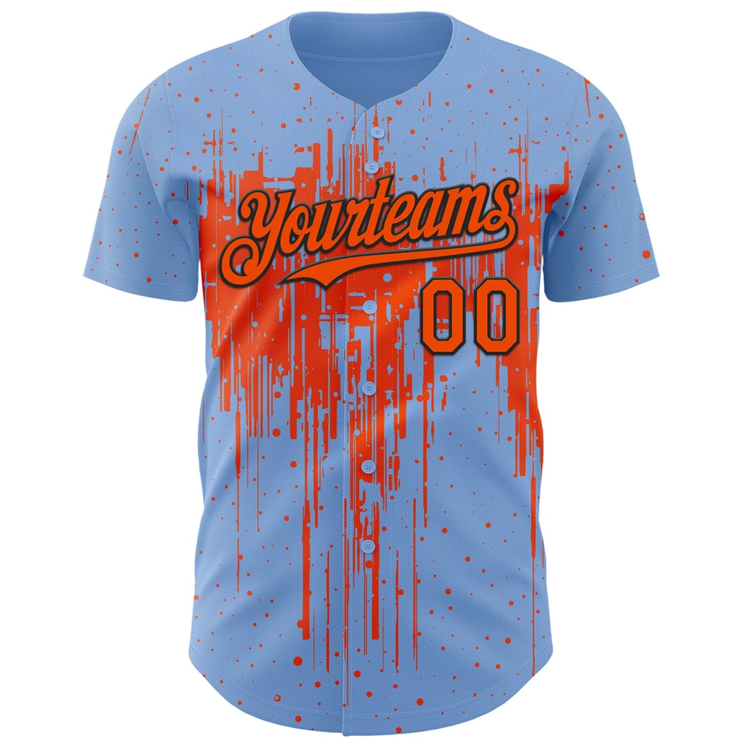 Custom Light Blue Orange-Black Dripping Splatter Paint Authentic Baseball Jersey baseball jersey product view 2