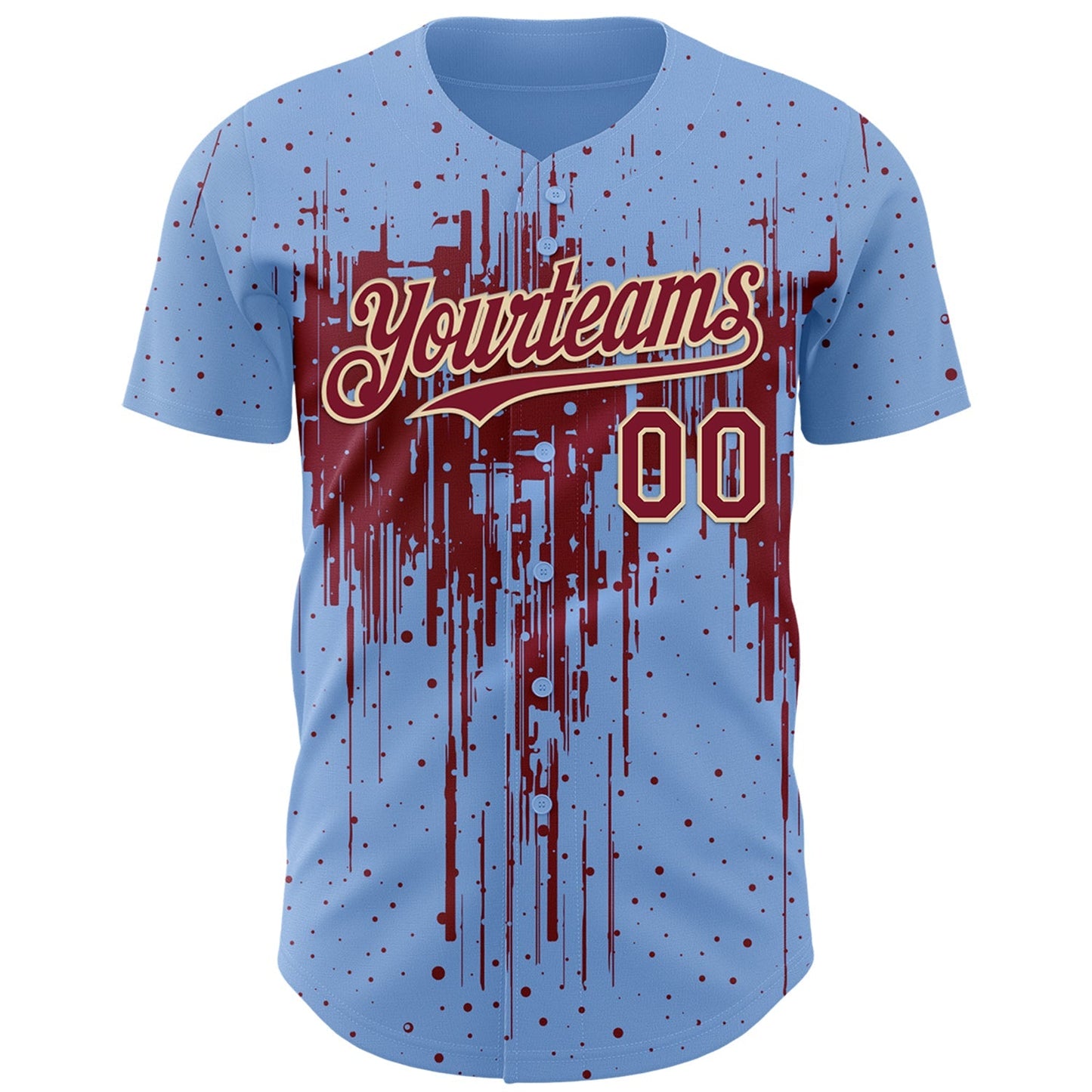 Custom Light Blue Crimson-Cream Dripping Splatter Paint Authentic Baseball Jersey baseball jersey product view 2