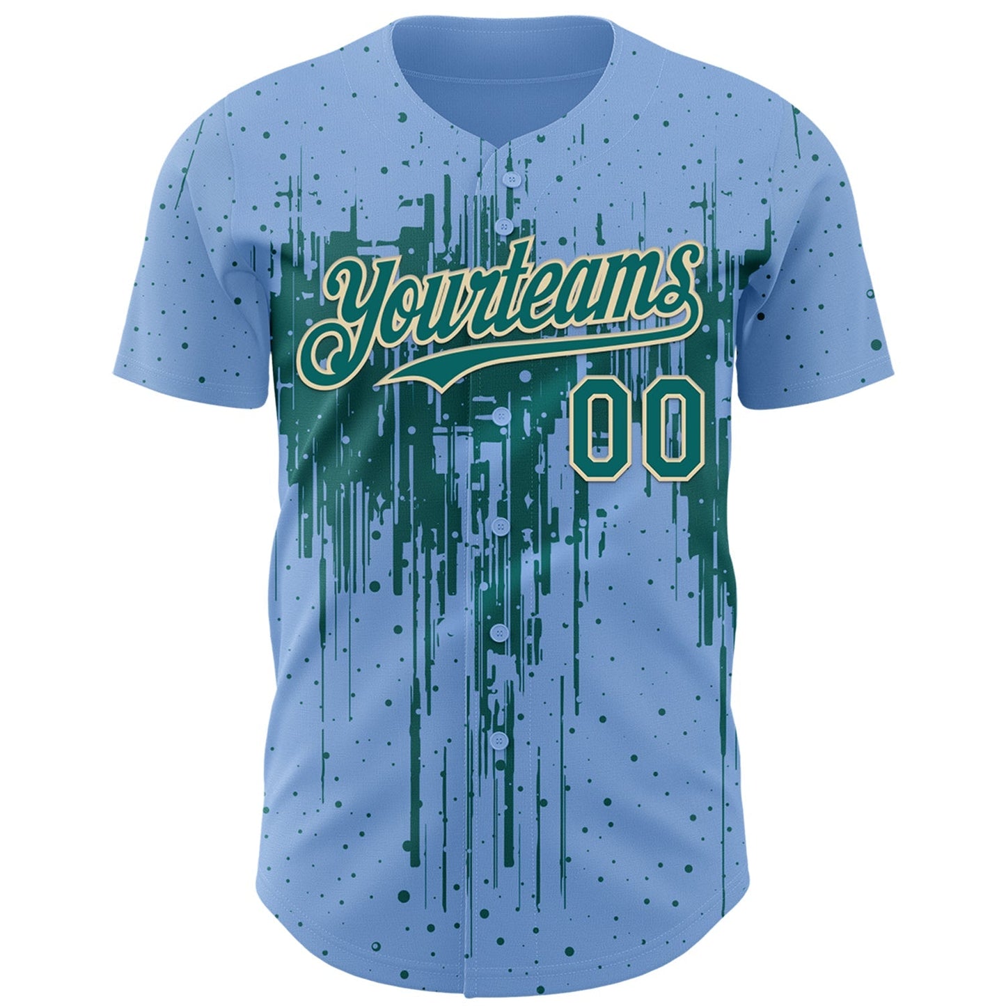 Custom Light Blue Teal-Cream Dripping Splatter Paint Authentic Baseball Jersey baseball jersey product view 2