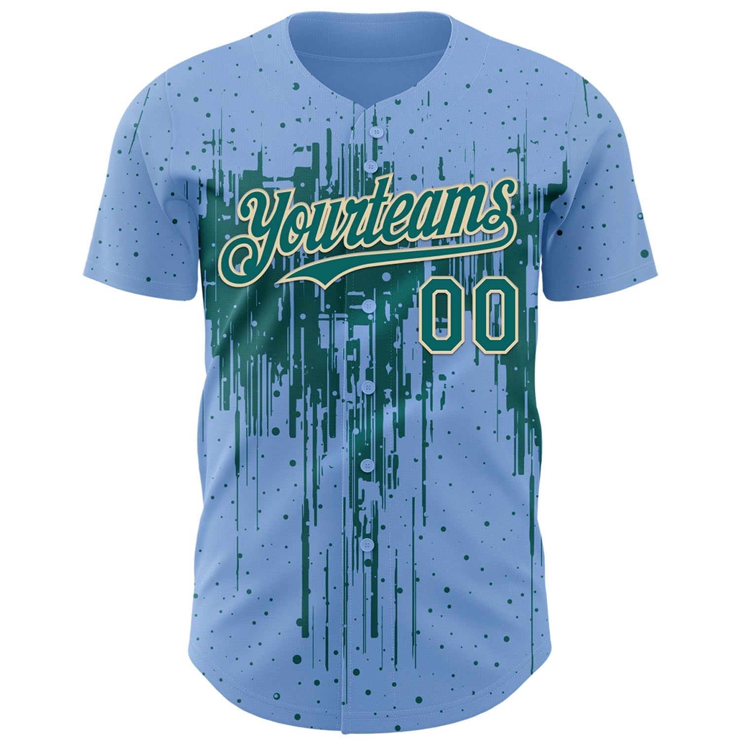Custom Light Blue Teal-Cream Dripping Splatter Paint Authentic Baseball Jersey baseball jersey product view 2