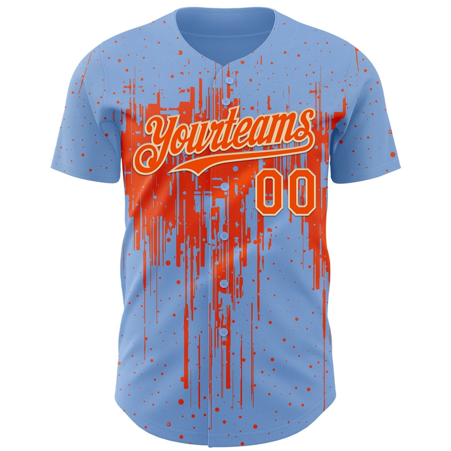 Custom Light Blue Orange-Cream Dripping Splatter Paint Authentic Baseball Jersey baseball jersey product view 2