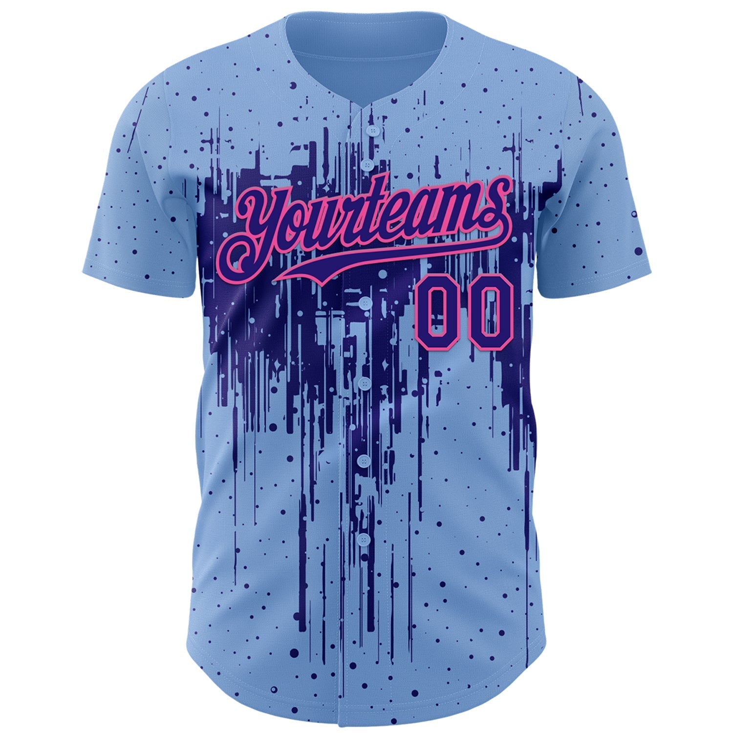 Custom Light Blue Dark Purple-Pink Dripping Splatter Paint Authentic Baseball Jersey baseball jersey product view 2