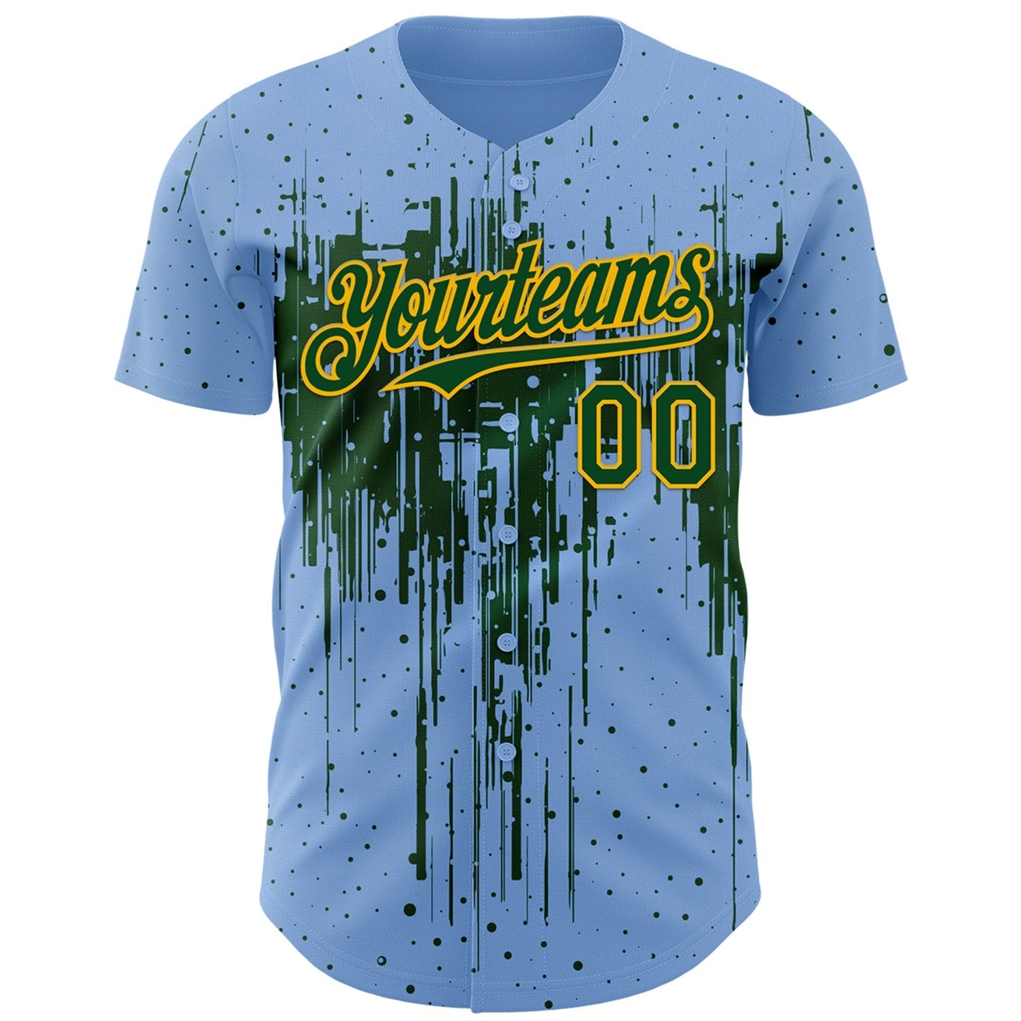 Custom Light Blue Green-Gold Dripping Splatter Paint Authentic Baseball Jersey baseball jersey product view 2