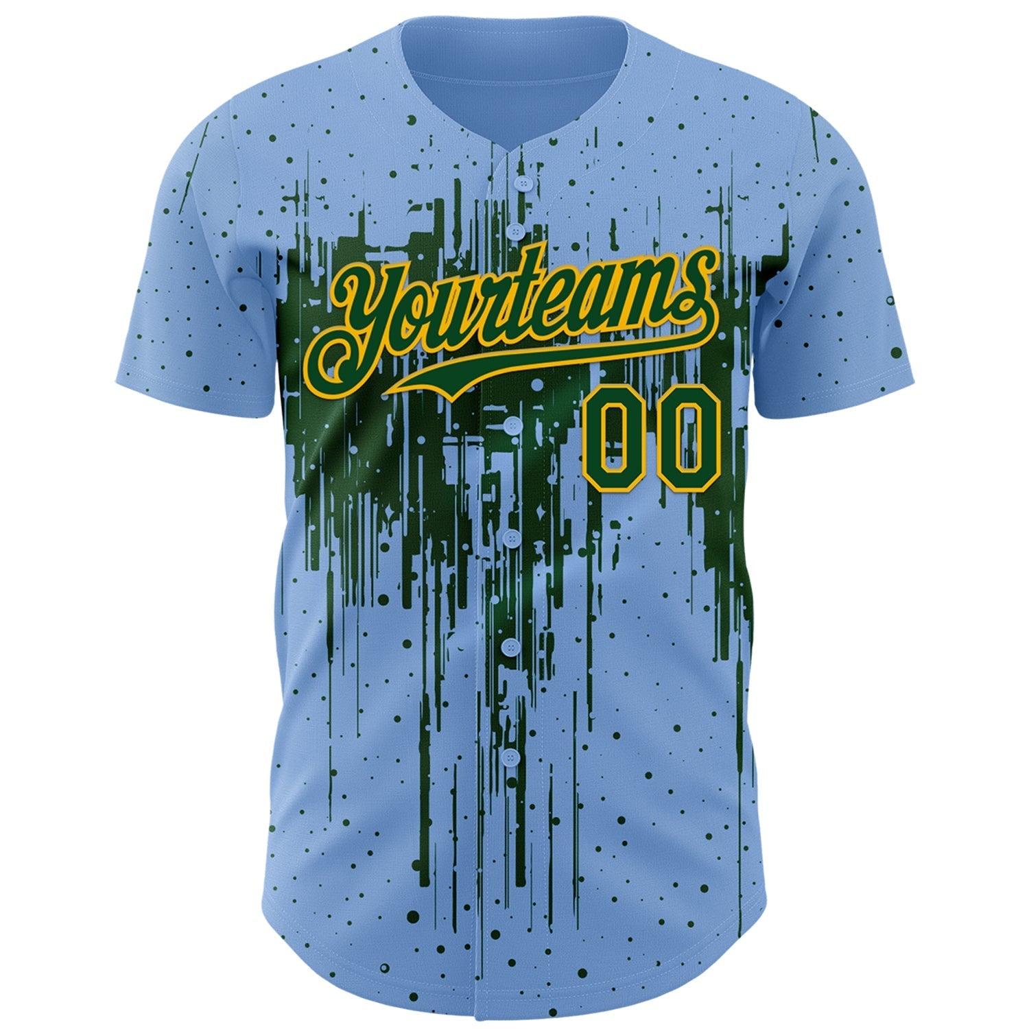 Custom Light Blue Green-Gold Dripping Splatter Paint Authentic Baseball Jersey baseball jersey product view 2