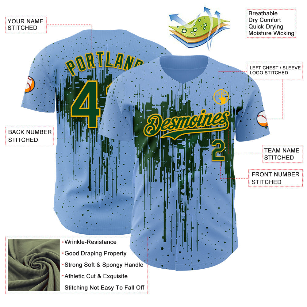 Custom Light Blue Green-Gold Dripping Splatter Paint Authentic Baseball Jersey baseball jersey product view 3