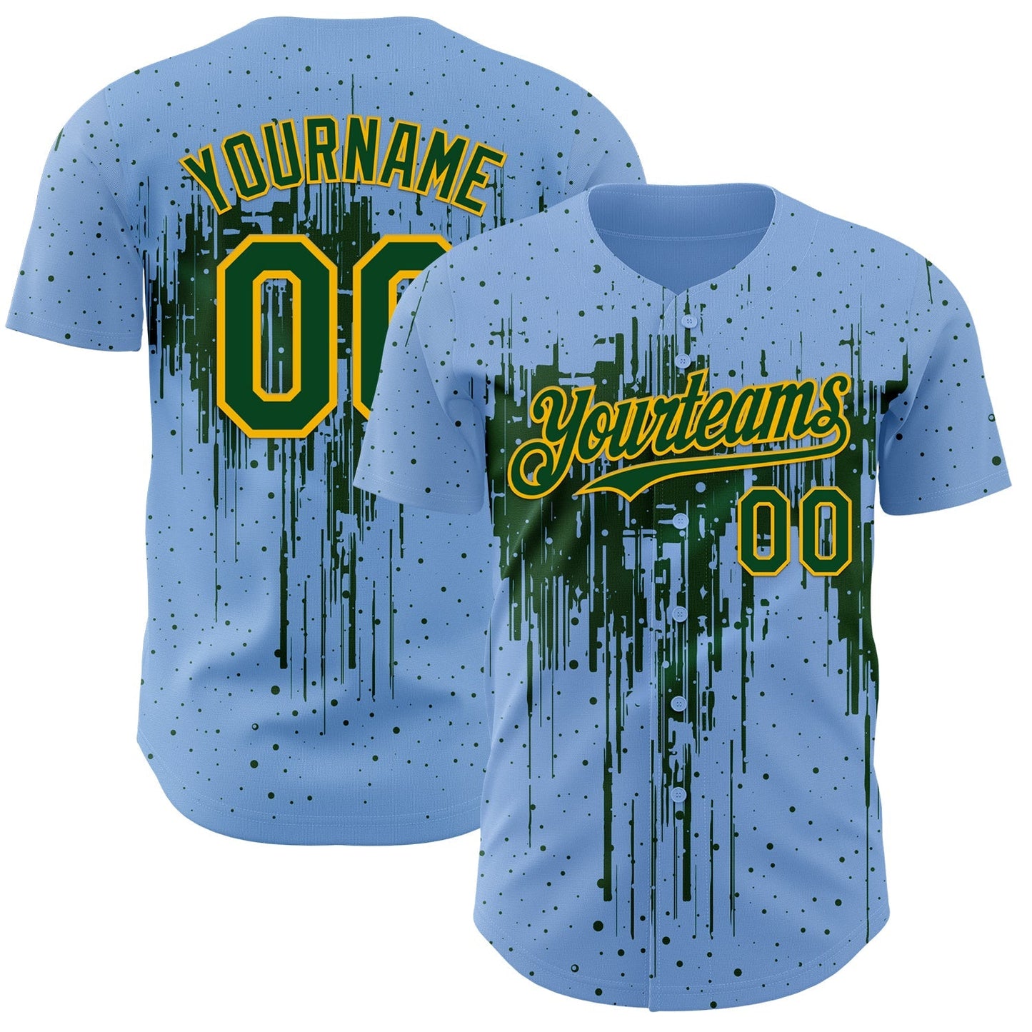 Custom Light Blue Green-Gold Dripping Splatter Paint Authentic Baseball Jersey baseball jersey product view 1