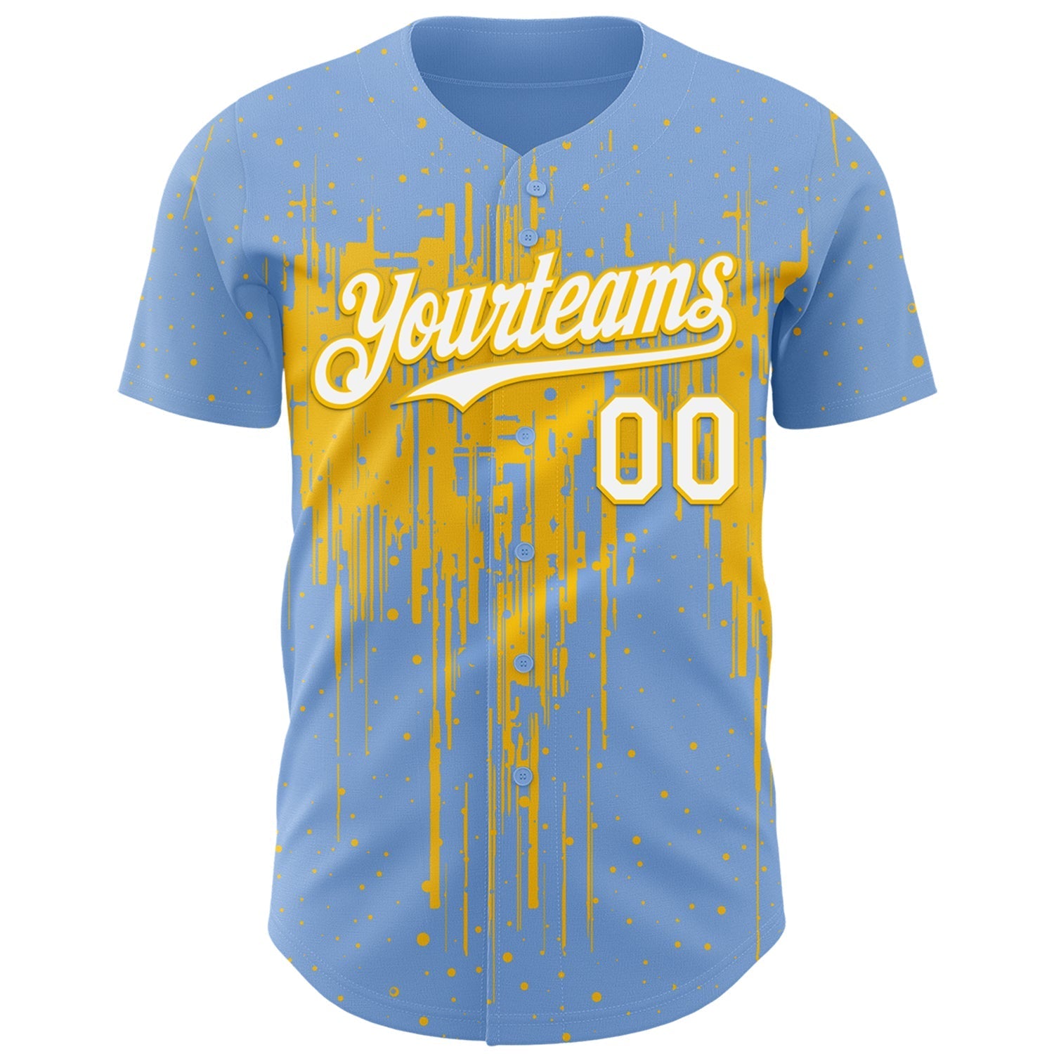 Custom Light Blue White-Yellow Dripping Splatter Paint Authentic Baseball Jersey baseball jersey product view 2