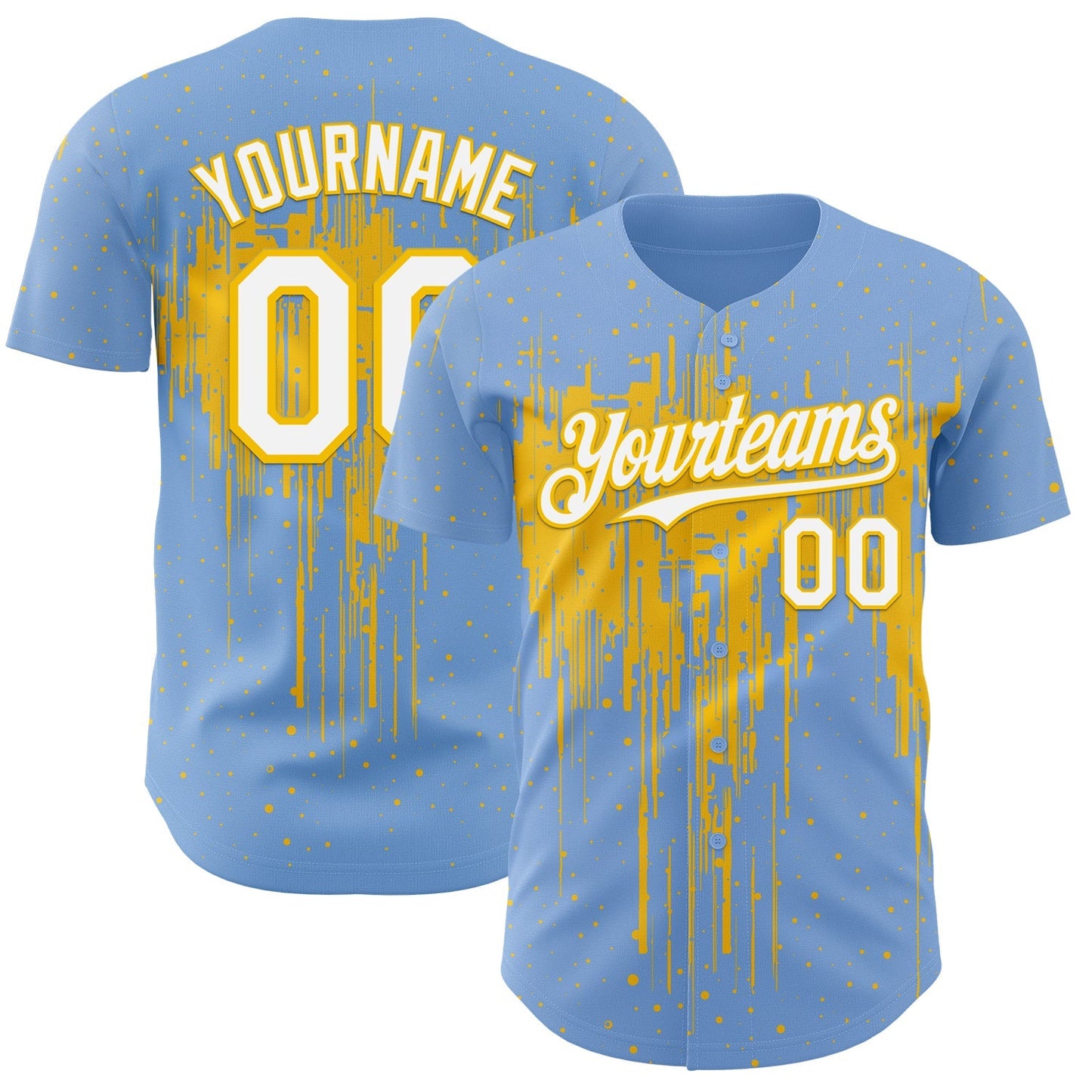 Custom Light Blue White-Yellow Dripping Splatter Paint Authentic Baseball Jersey baseball jersey product view 1