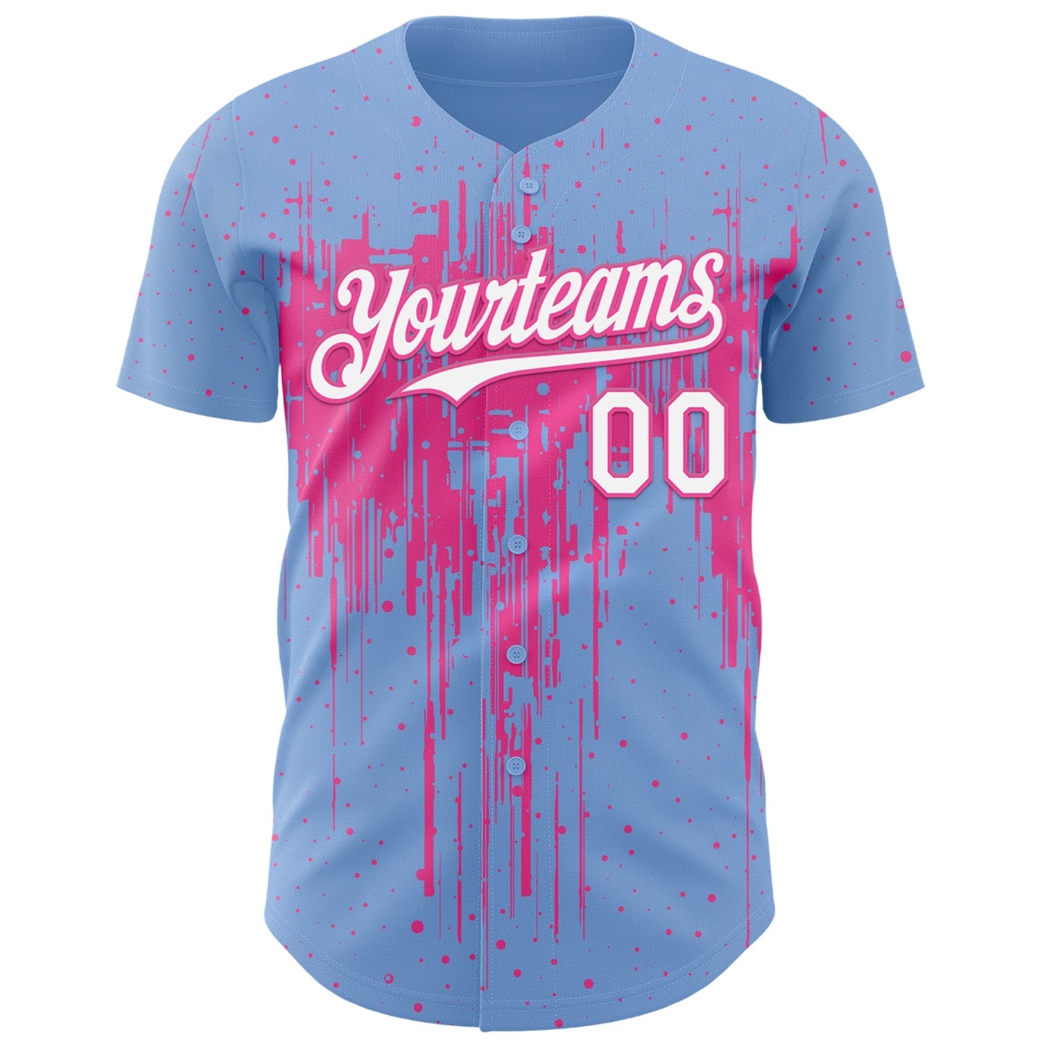 Custom Light Blue White-Pink Dripping Splatter Paint Authentic Baseball Jersey baseball jersey product view 2