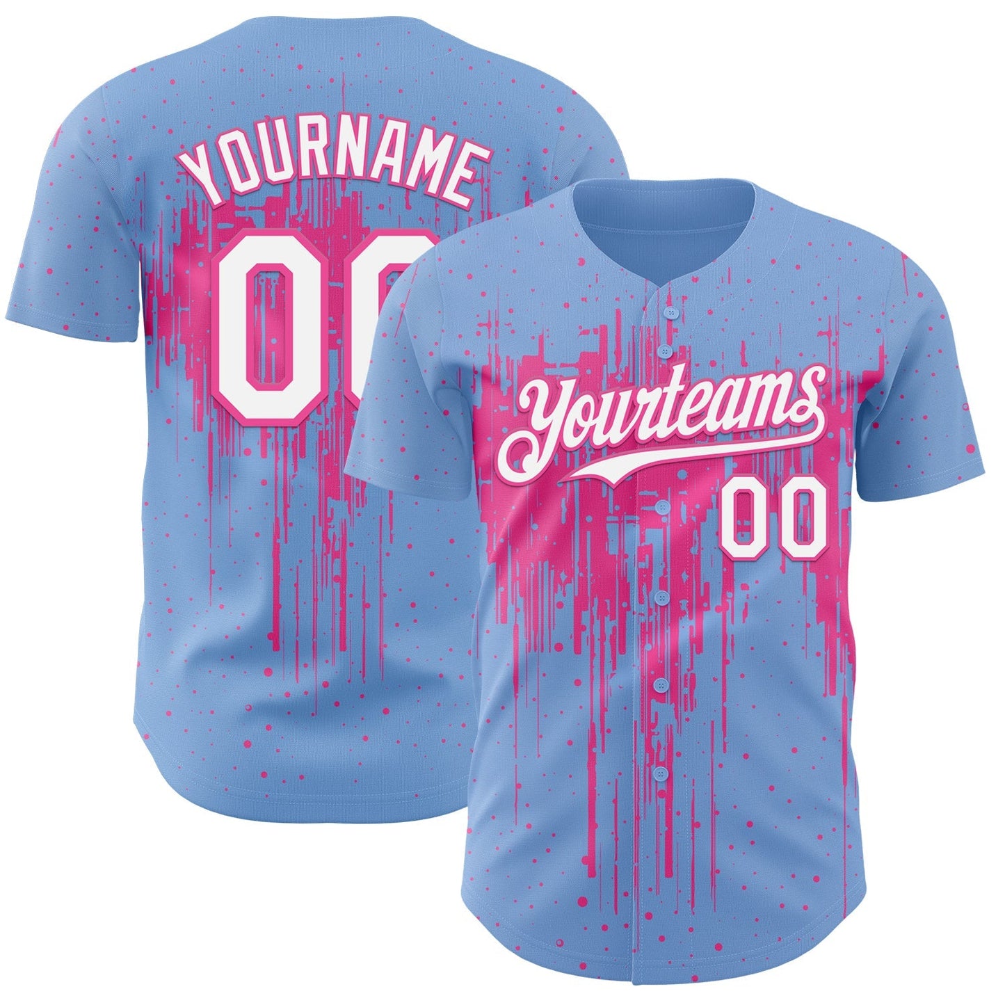 Custom Light Blue White-Pink Dripping Splatter Paint Authentic Baseball Jersey baseball jersey product view 1