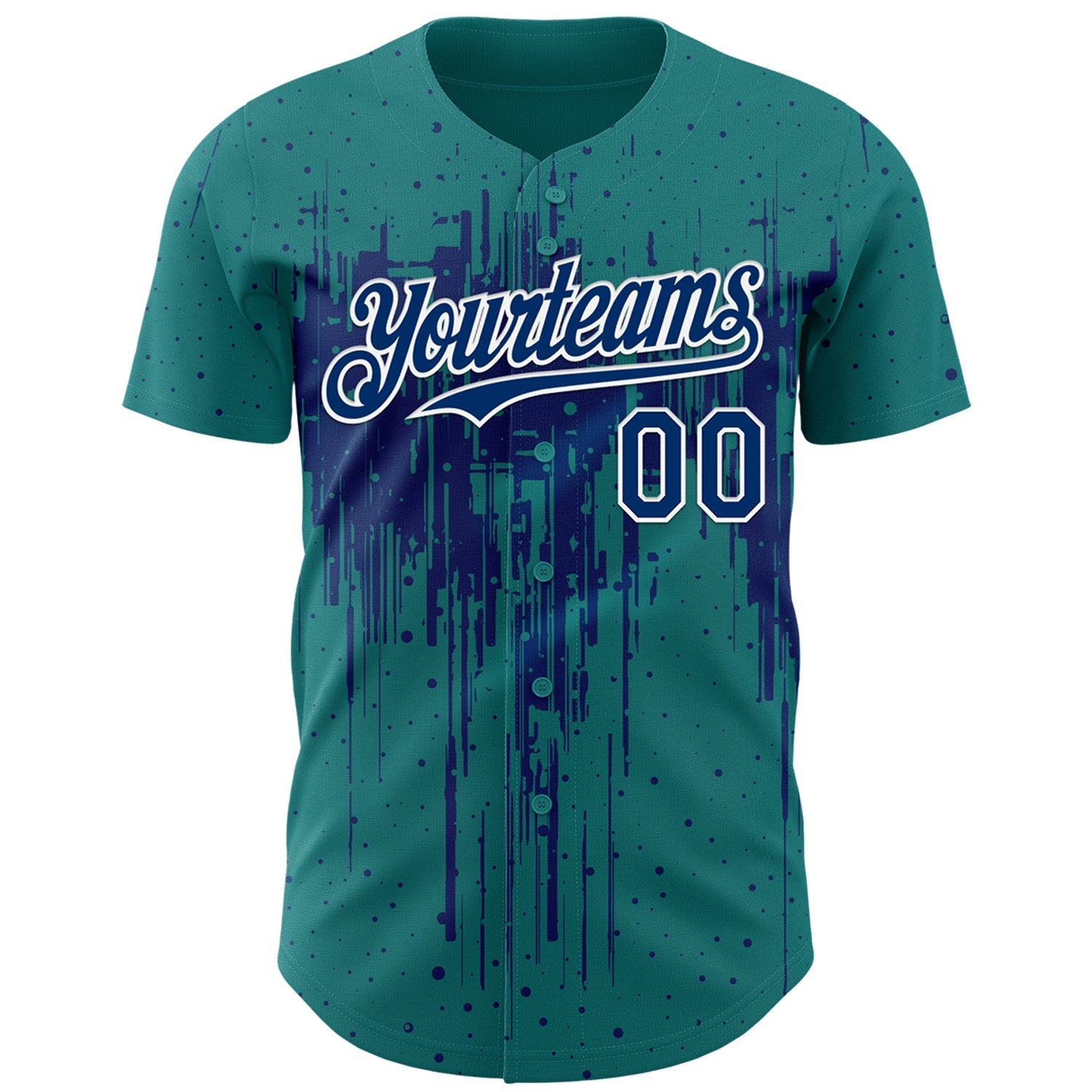 Custom Teal US Navy Blue-White Dripping Splatter Paint Authentic Baseball Jersey baseball jersey product view 2