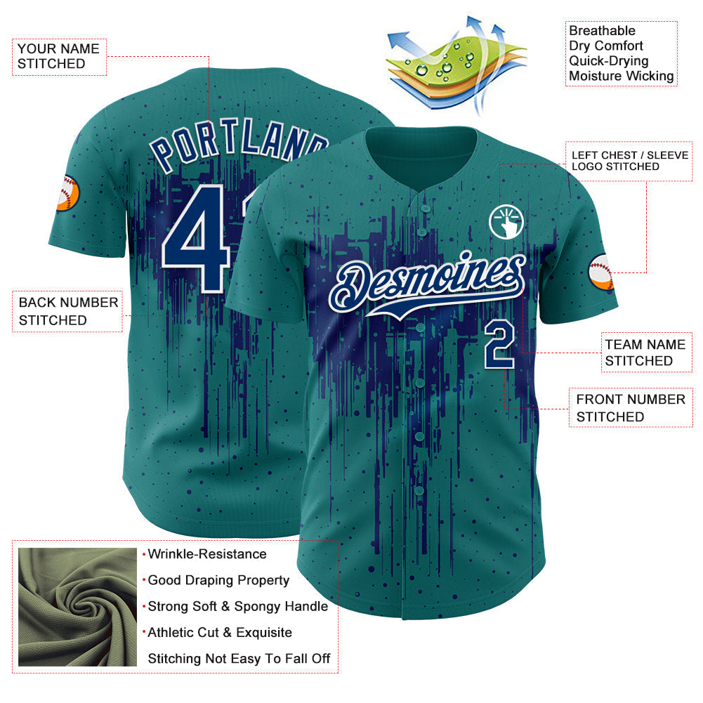 Custom Teal US Navy Blue-White Dripping Splatter Paint Authentic Baseball Jersey baseball jersey product view 3