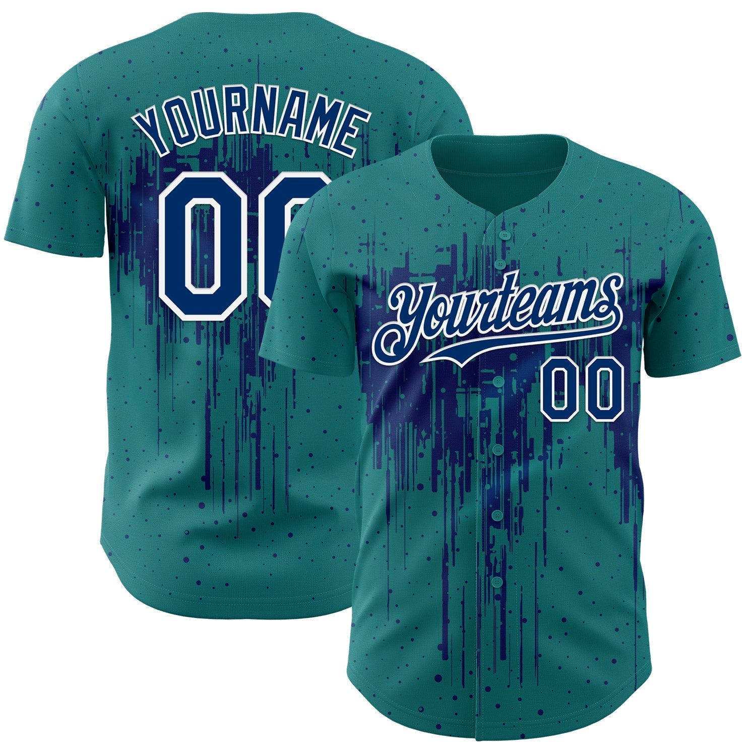 Custom Teal US Navy Blue-White Dripping Splatter Paint Authentic Baseball Jersey baseball jersey product view 1