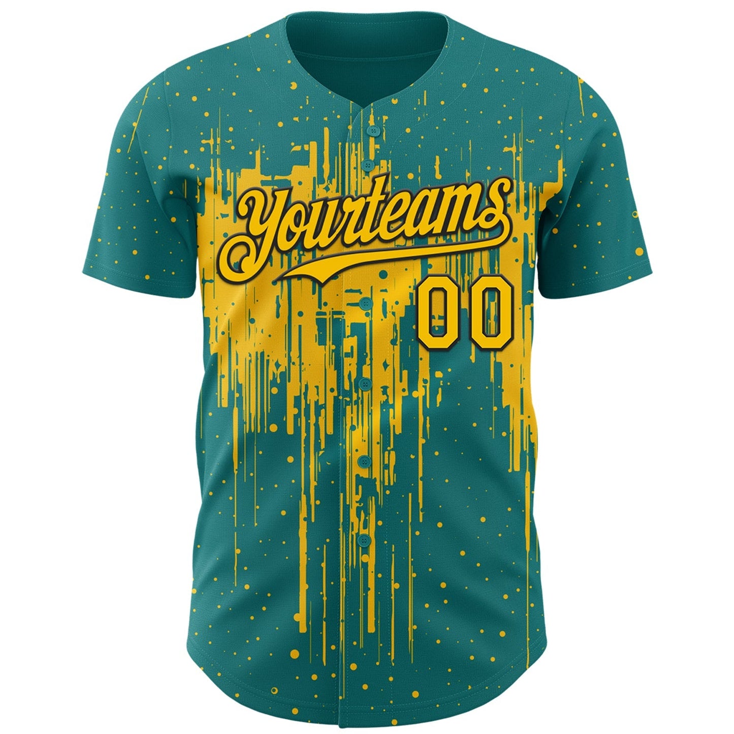 Custom Teal Yellow-Black Dripping Splatter Paint Authentic Baseball Jersey baseball jersey product view 2