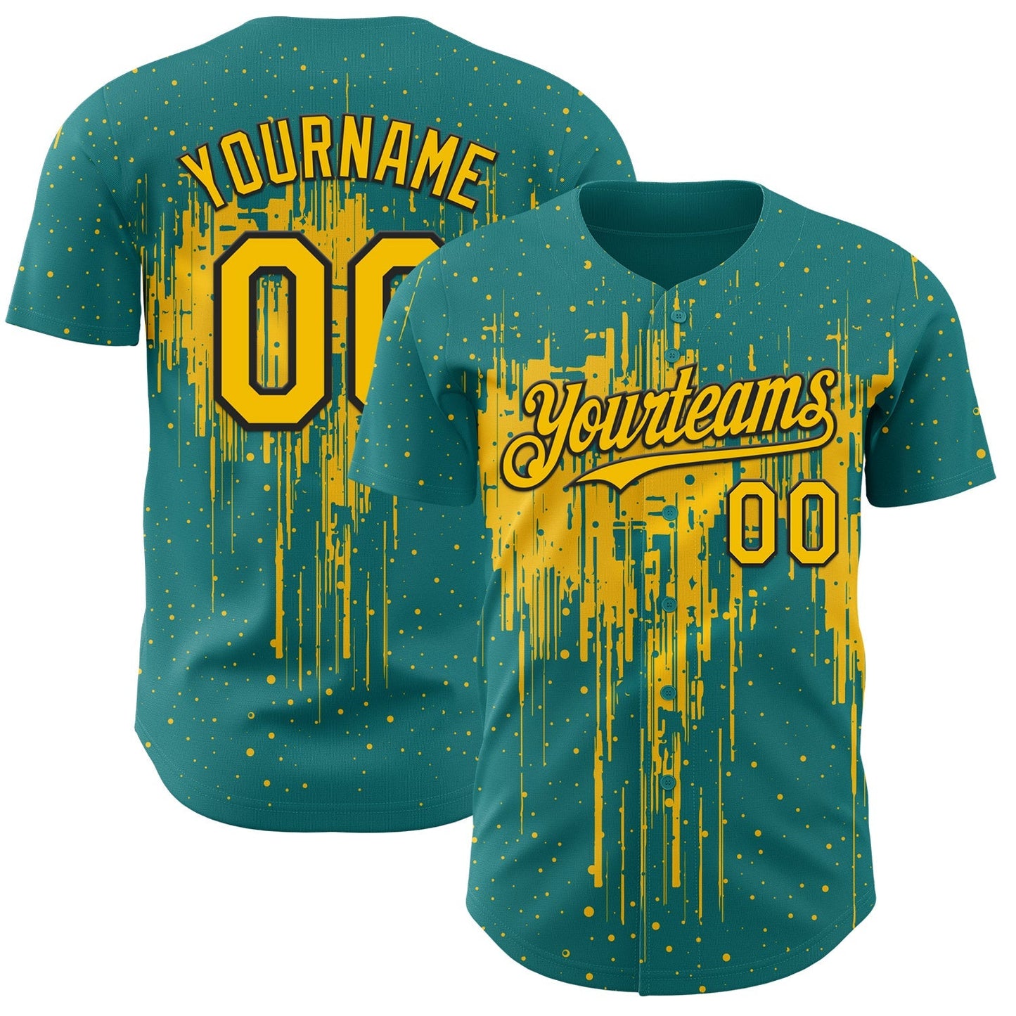 Custom Teal Yellow-Black Dripping Splatter Paint Authentic Baseball Jersey baseball jersey product view 1