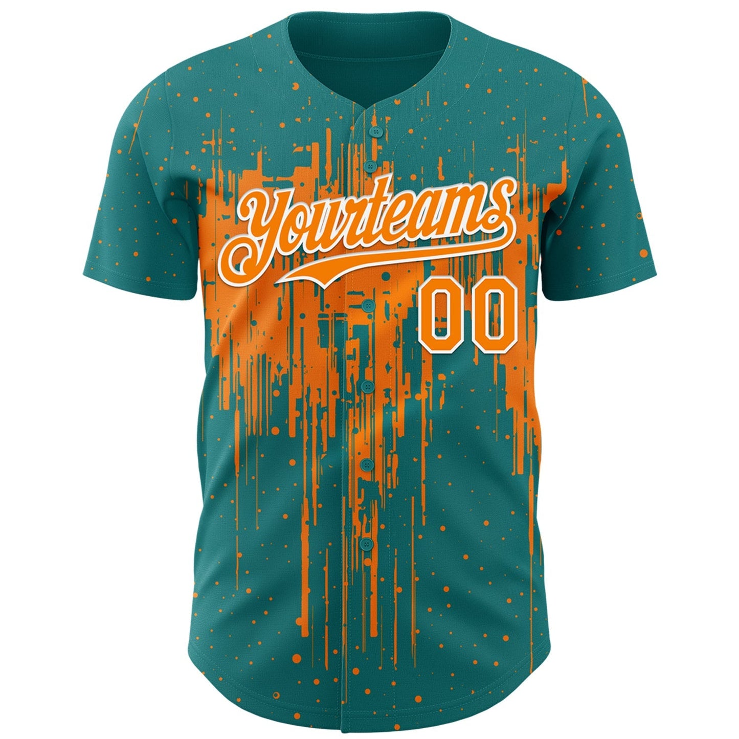 Custom Teal Bay Orange-White Dripping Splatter Paint Authentic Baseball Jersey baseball jersey product view 2
