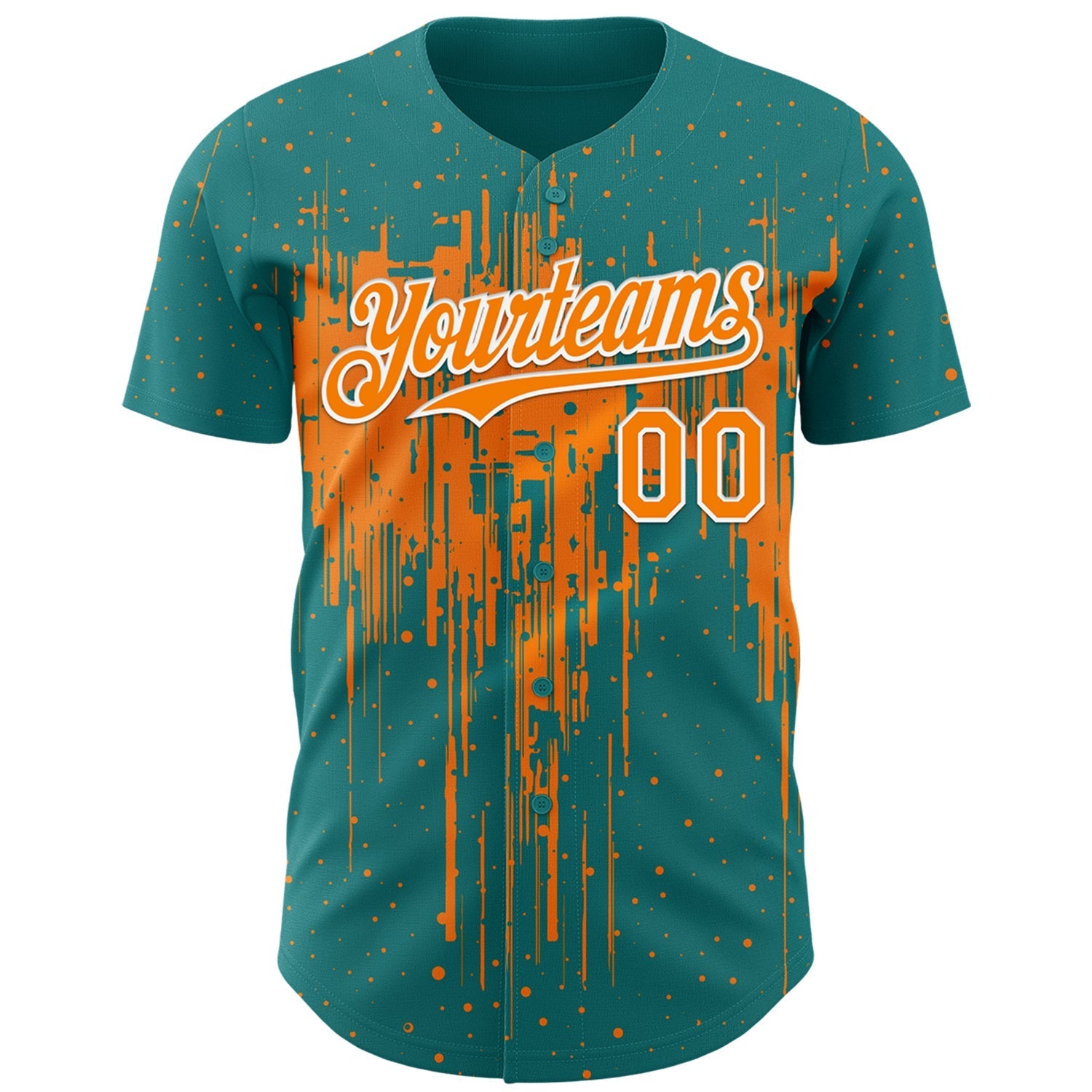 Custom Teal Bay Orange-White Dripping Splatter Paint Authentic Baseball Jersey baseball jersey product view 2