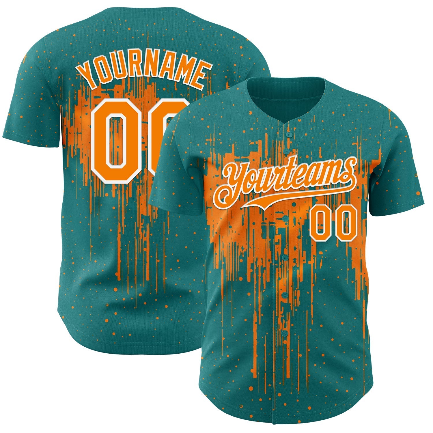 Custom Teal Bay Orange-White Dripping Splatter Paint Authentic Baseball Jersey baseball jersey product view 1