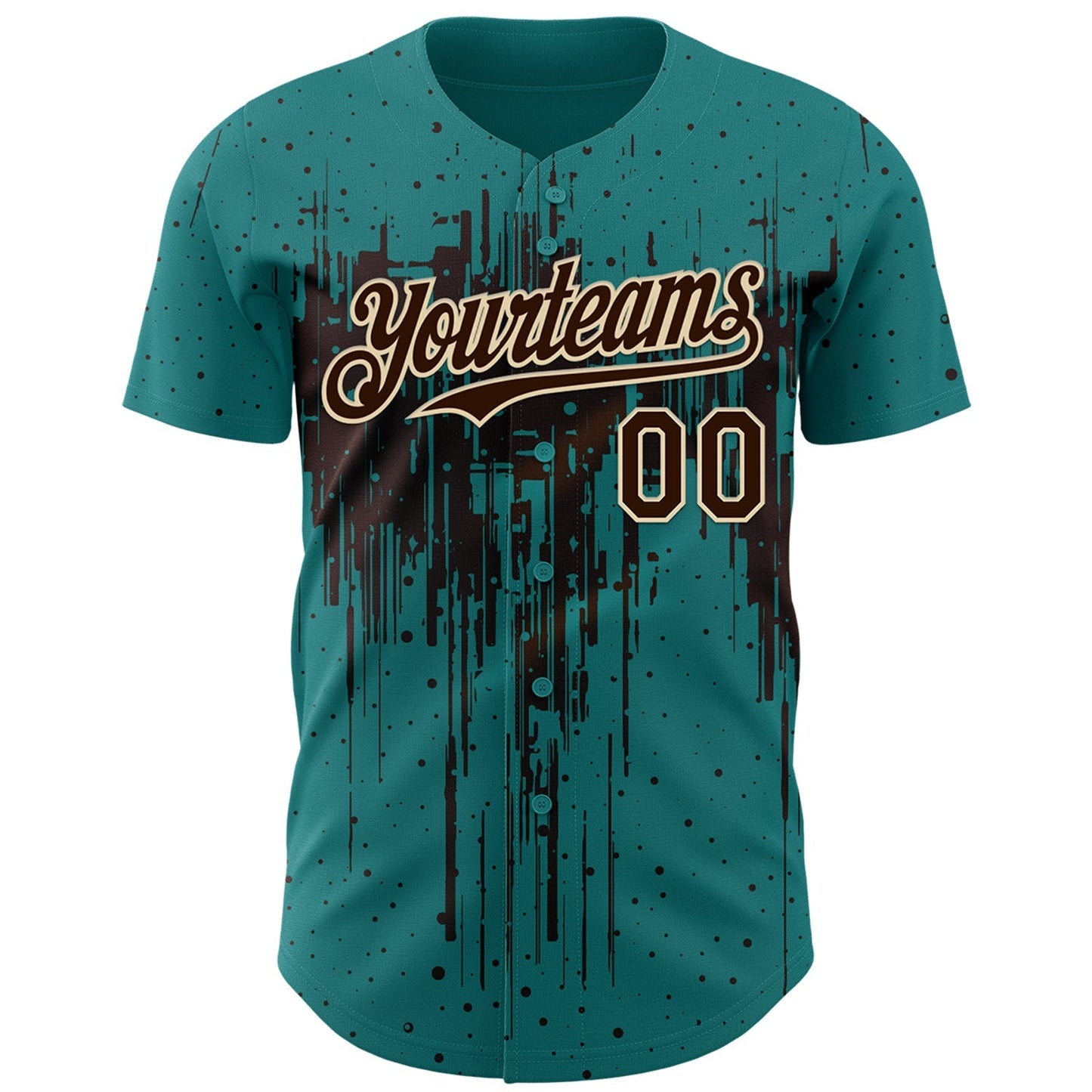 Custom Teal Brown-Cream Dripping Splatter Paint Authentic Baseball Jersey baseball jersey product view 2