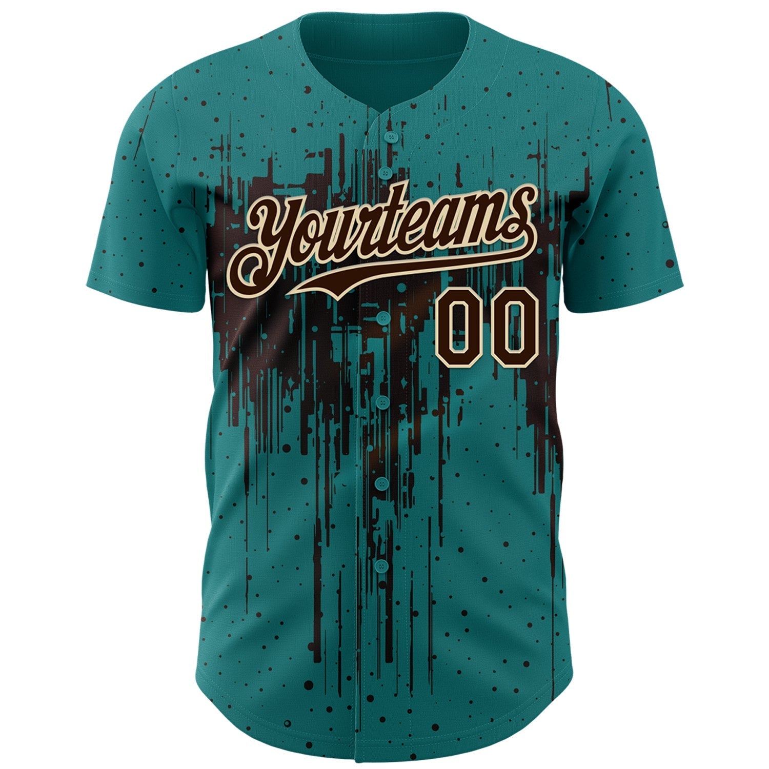 Custom Teal Brown-Cream Dripping Splatter Paint Authentic Baseball Jersey baseball jersey product view 2