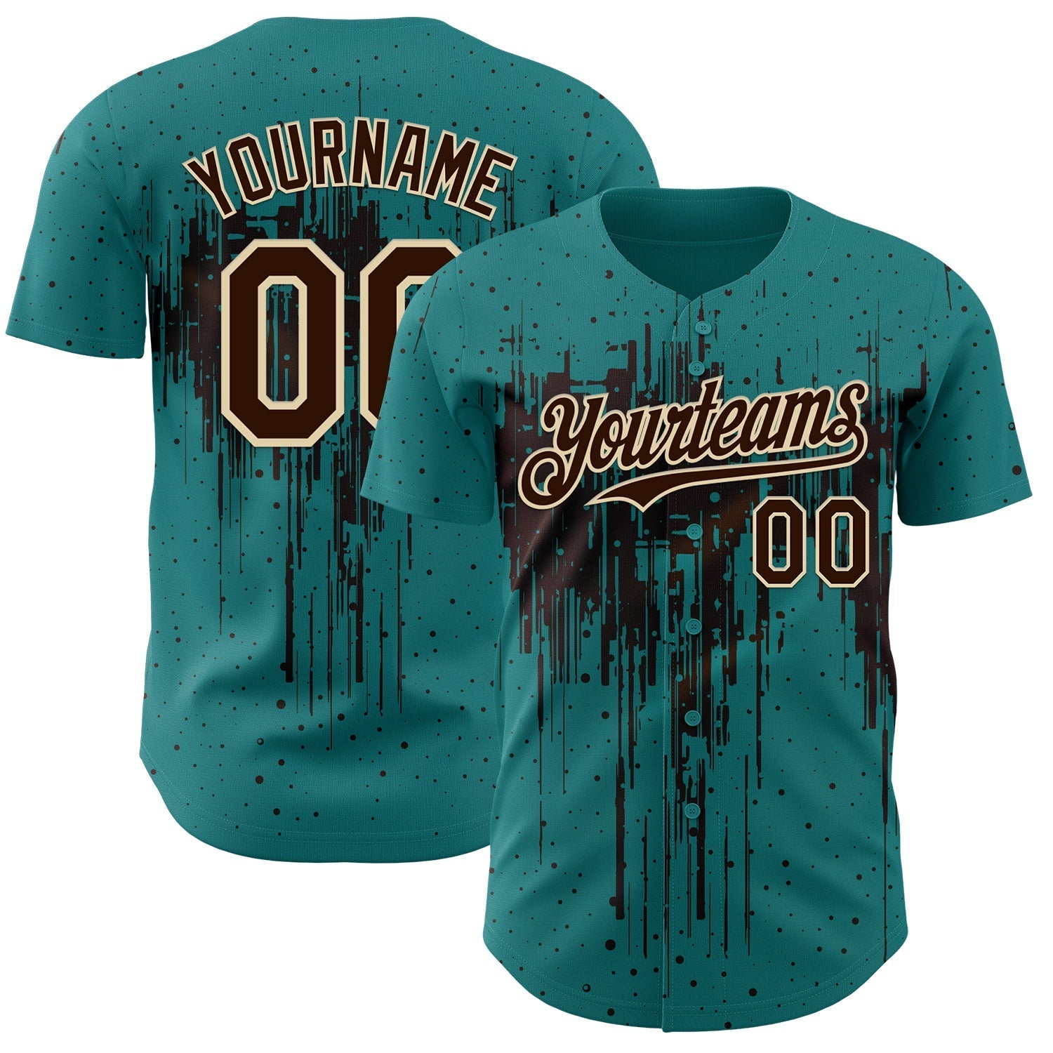 Custom Teal Brown-Cream Dripping Splatter Paint Authentic Baseball Jersey baseball jersey product view 1