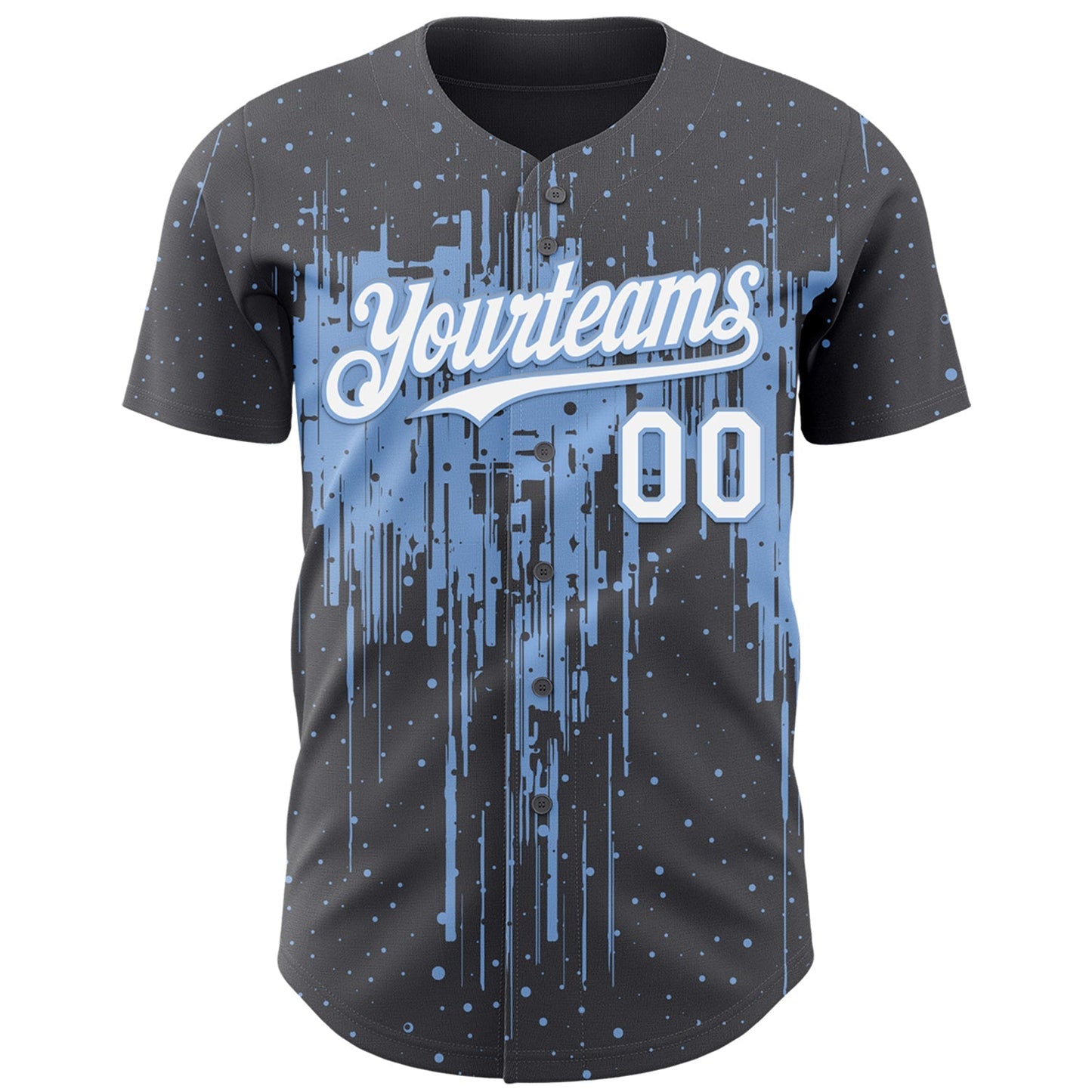 Custom Steel Gray White-Light Blue Dripping Splatter Paint Authentic Baseball Jersey baseball jersey product view 2