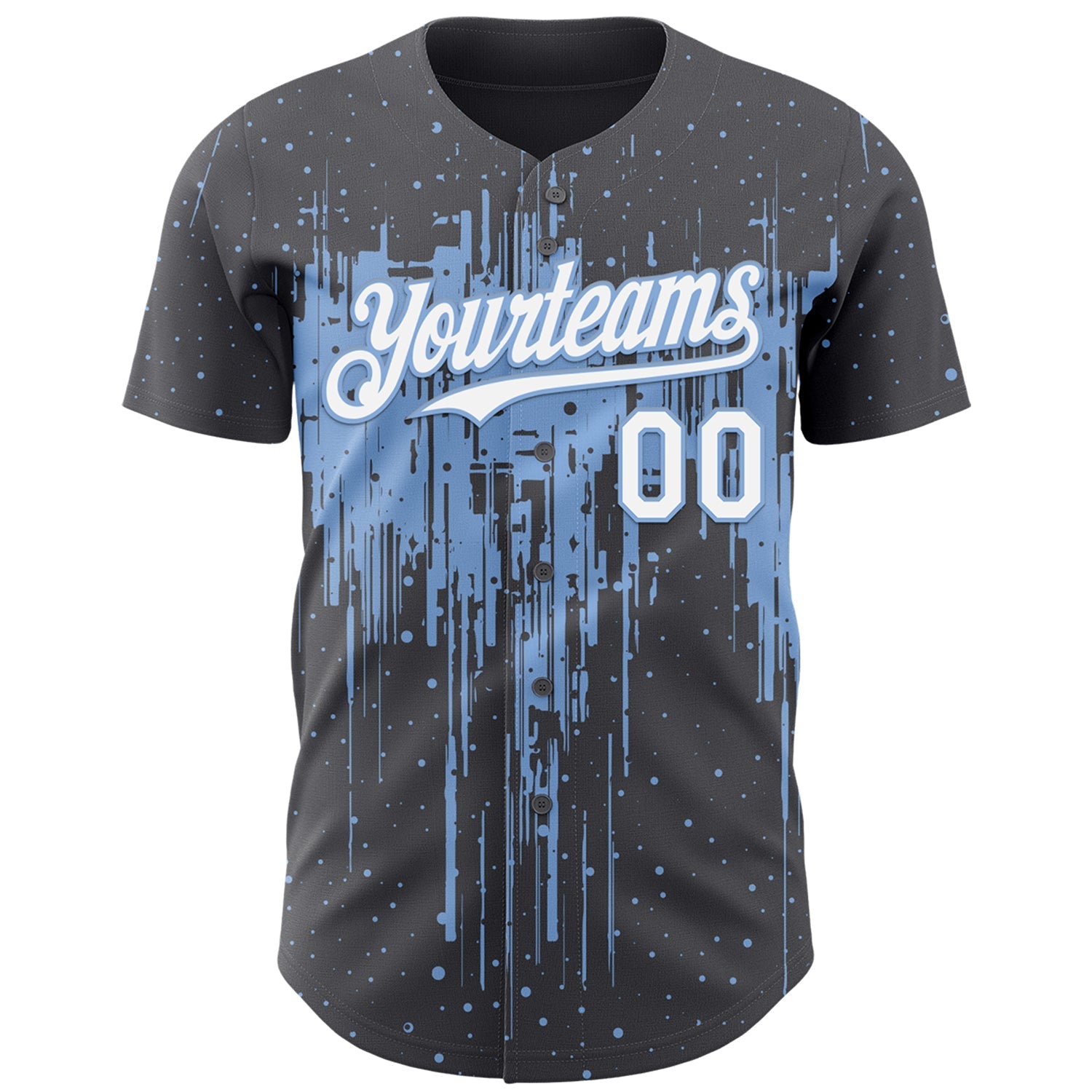 Custom Steel Gray White-Light Blue Dripping Splatter Paint Authentic Baseball Jersey baseball jersey product view 2