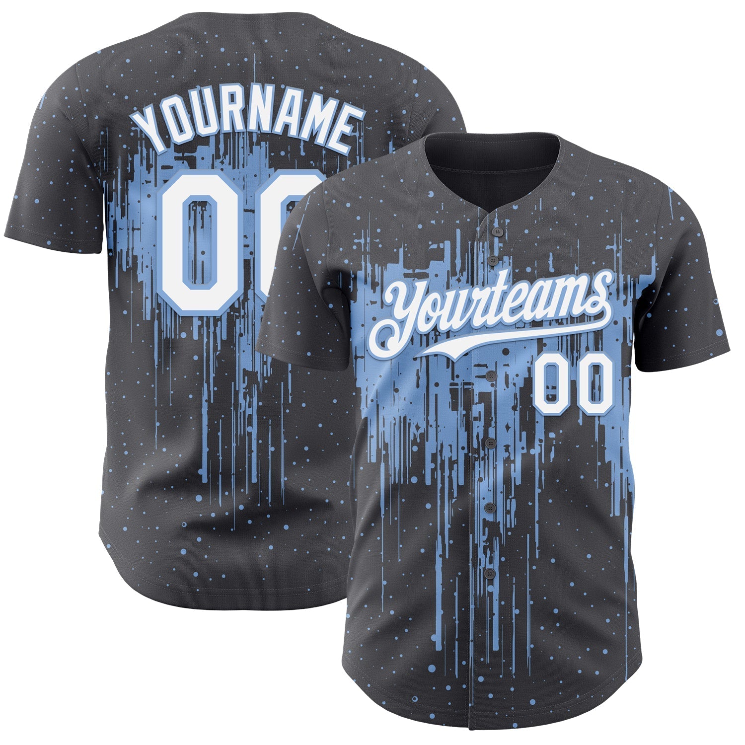Custom Steel Gray White-Light Blue Dripping Splatter Paint Authentic Baseball Jersey baseball jersey product view 1