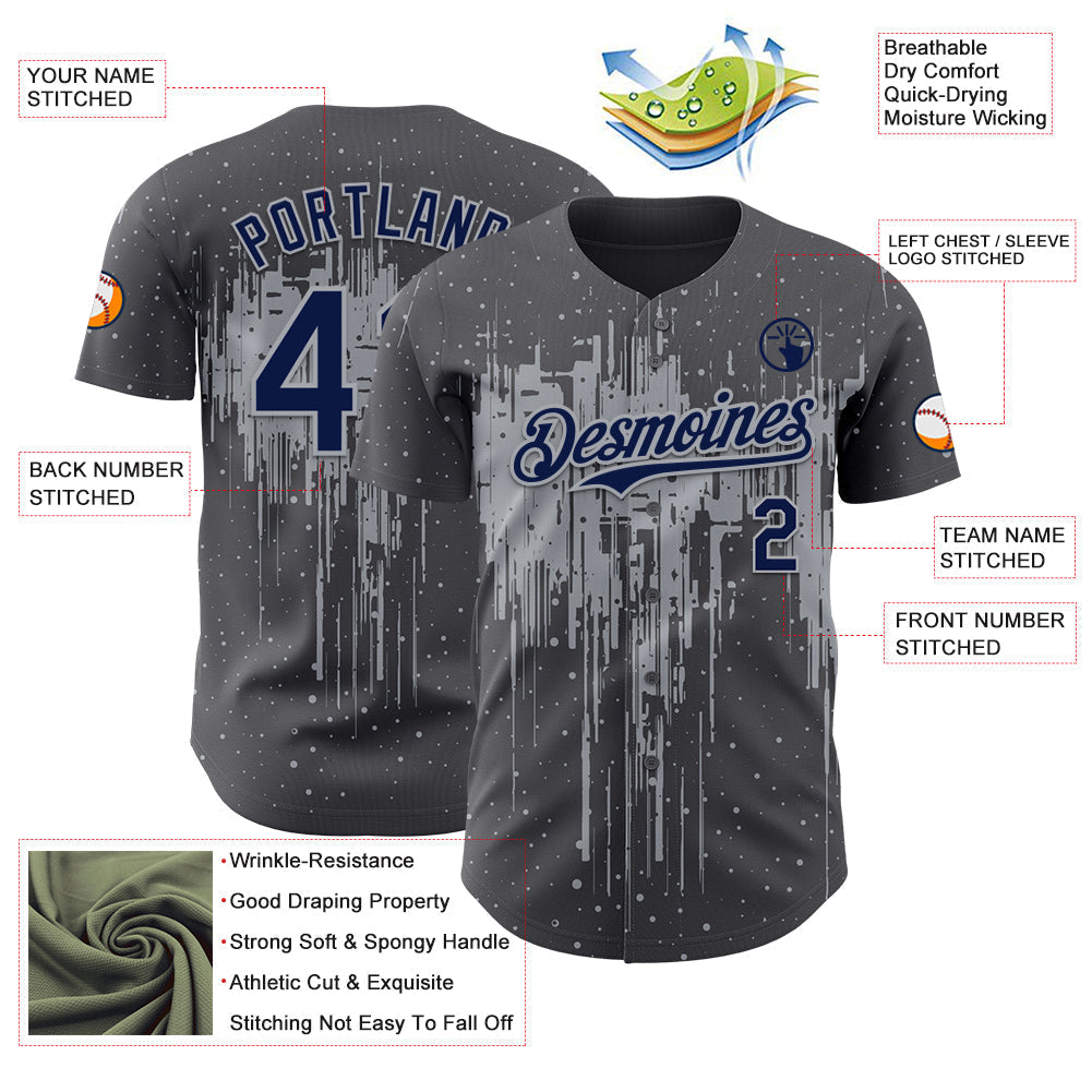 Custom Steel Gray Navy-Gray Dripping Splatter Paint Authentic Baseball Jersey baseball jersey product view 3