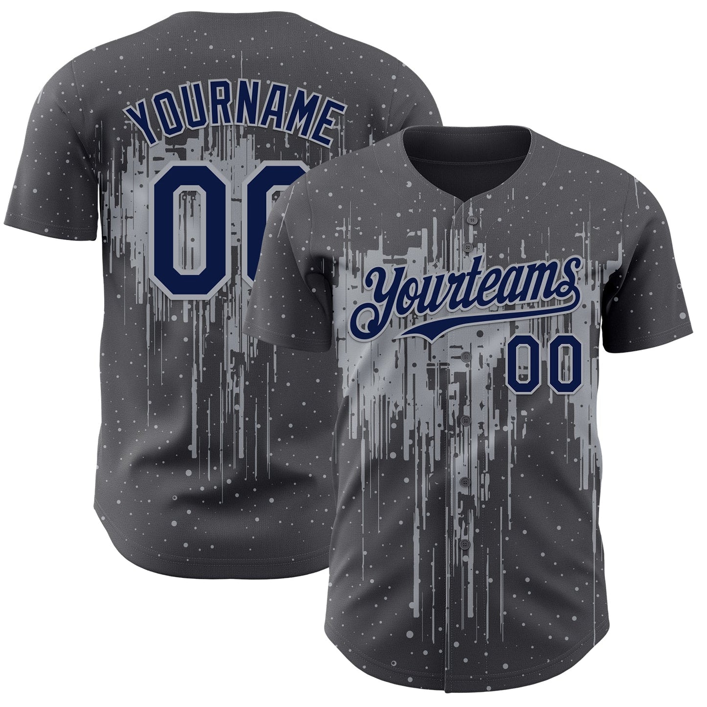 Custom Steel Gray Navy-Gray Dripping Splatter Paint Authentic Baseball Jersey baseball jersey product view 1