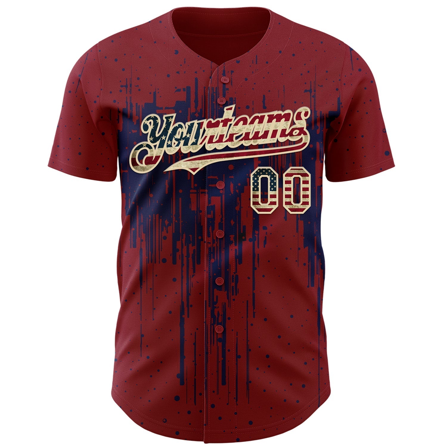 Custom Crimson Vintage USA Flag Cream-Navy Dripping Splatter Paint Authentic Baseball Jersey baseball jersey product view 2