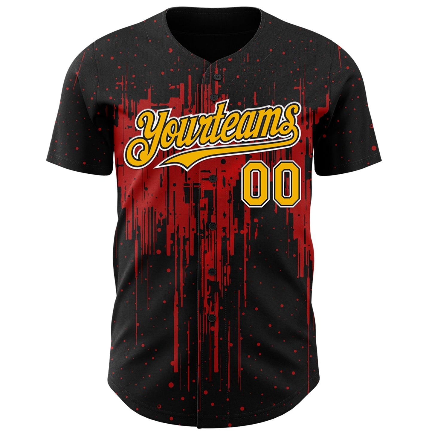 Custom Black Gold Red-White Dripping Splatter Paint Authentic Baseball Jersey baseball jersey product view 2