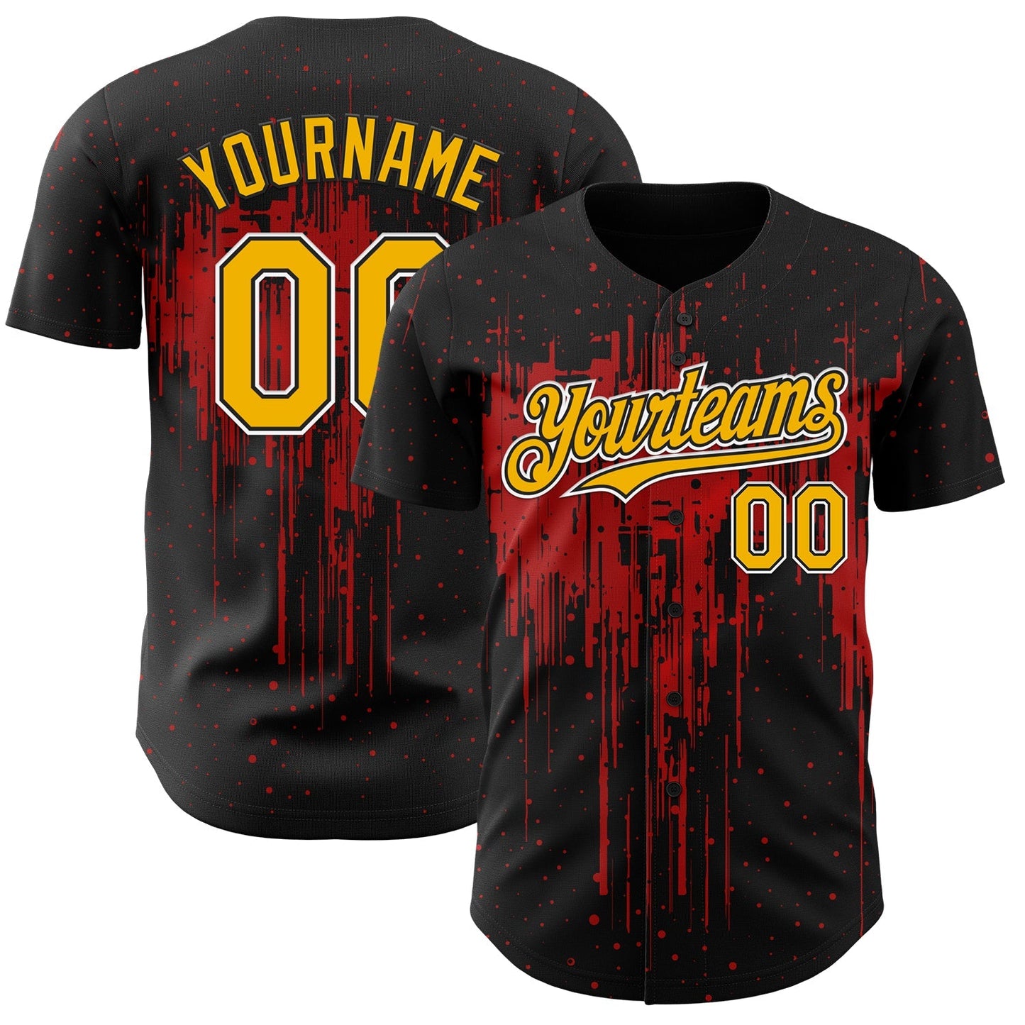 Custom Black Gold Red-White Dripping Splatter Paint Authentic Baseball Jersey baseball jersey product view 1
