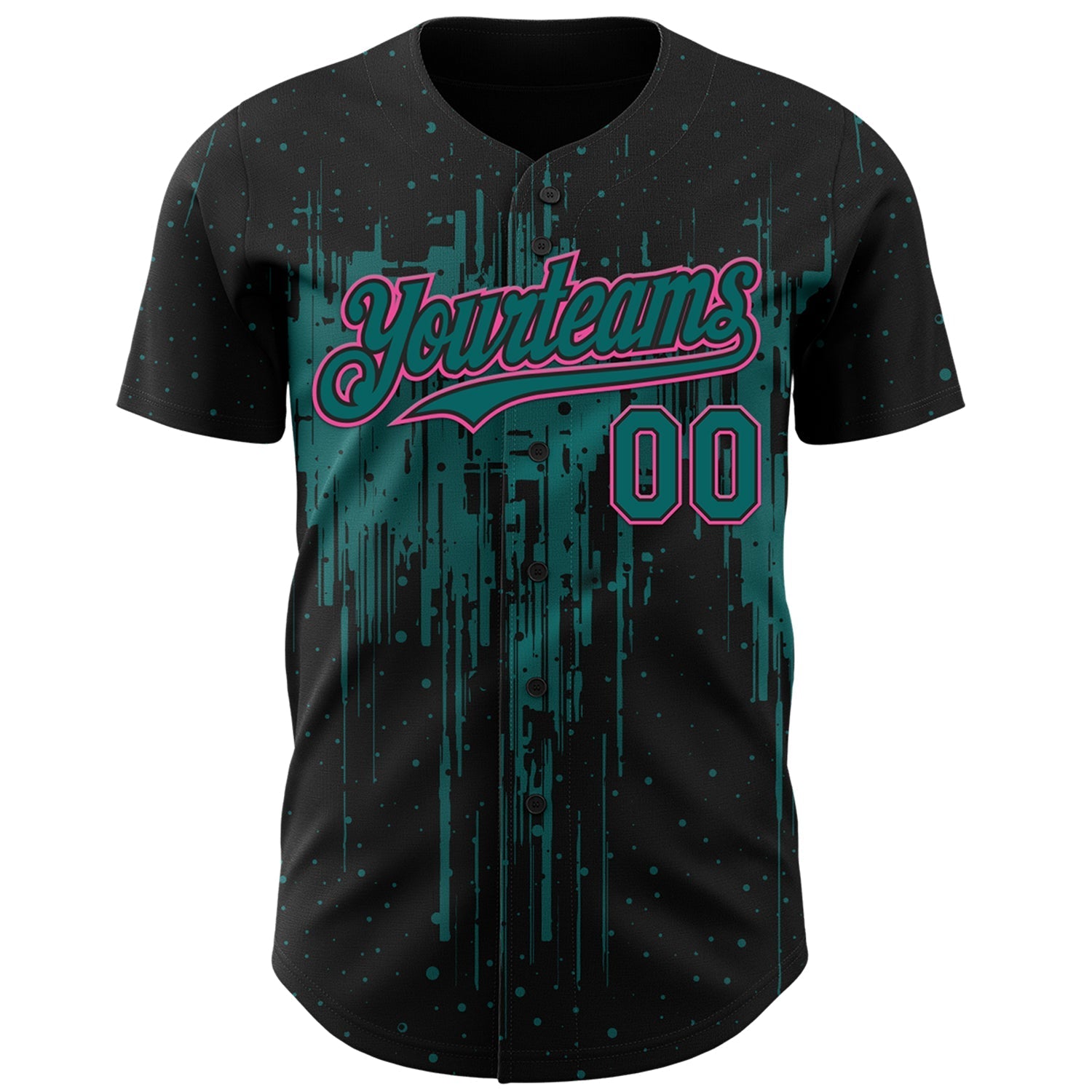 Custom Black Teal-Pink Dripping Splatter Paint Authentic Baseball Jersey baseball jersey product view 2