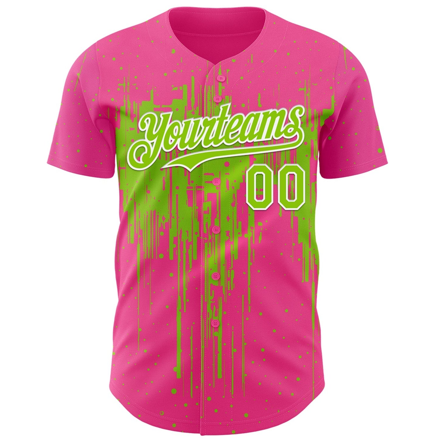 Custom Pink Neon Green-White Dripping Splatter Paint Authentic Baseball Jersey baseball jersey product view 2