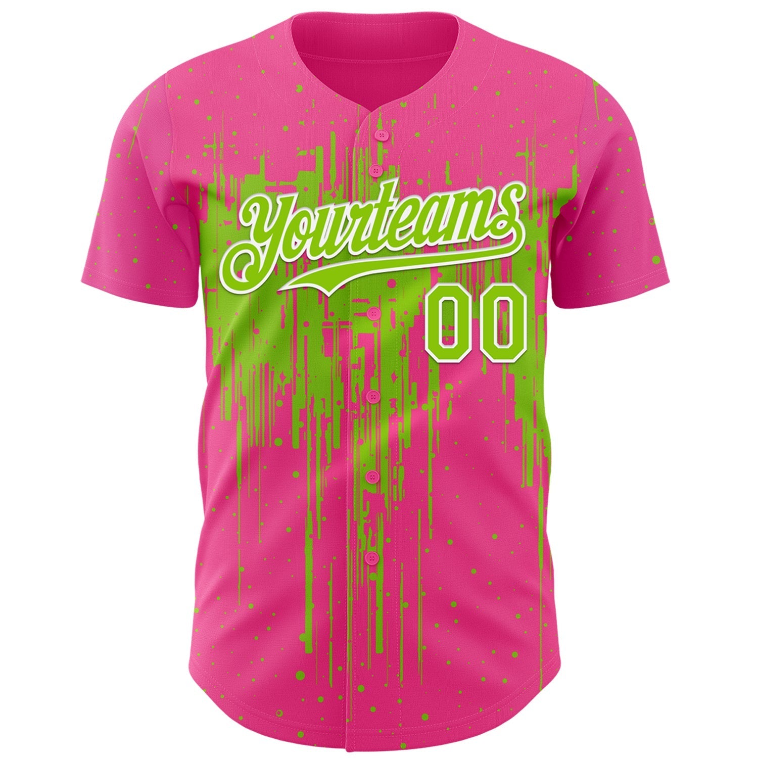 Custom Pink Neon Green-White Dripping Splatter Paint Authentic Baseball Jersey baseball jersey product view 2