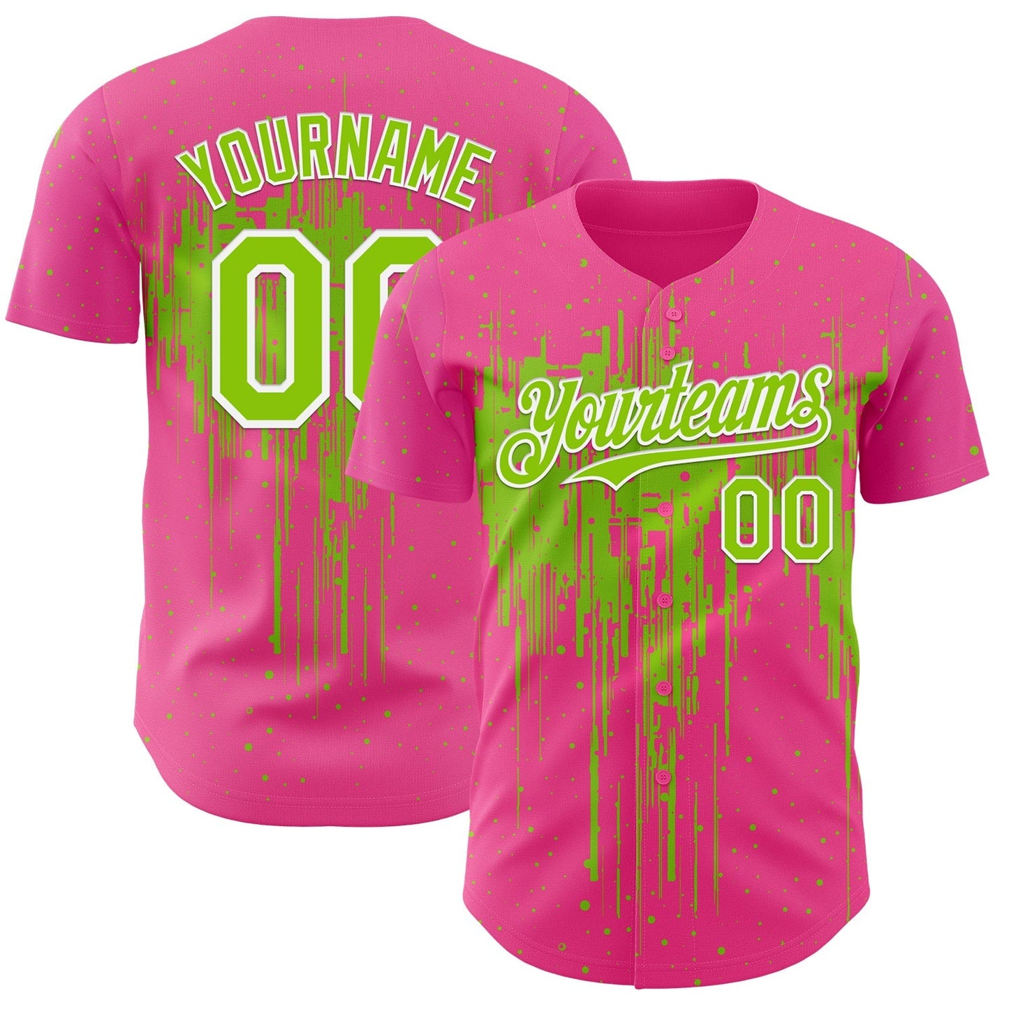 Custom Pink Neon Green-White Dripping Splatter Paint Authentic Baseball Jersey baseball jersey product view 1