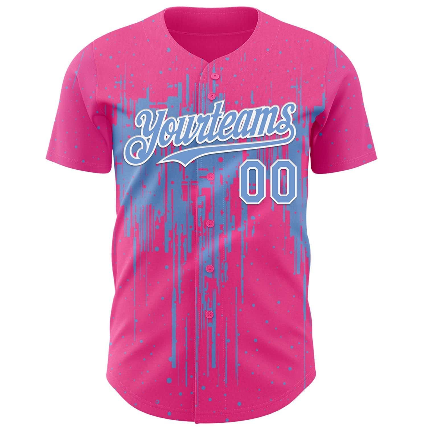 Custom Pink Light Blue-White Dripping Splatter Paint Authentic Baseball Jersey baseball jersey product view 2