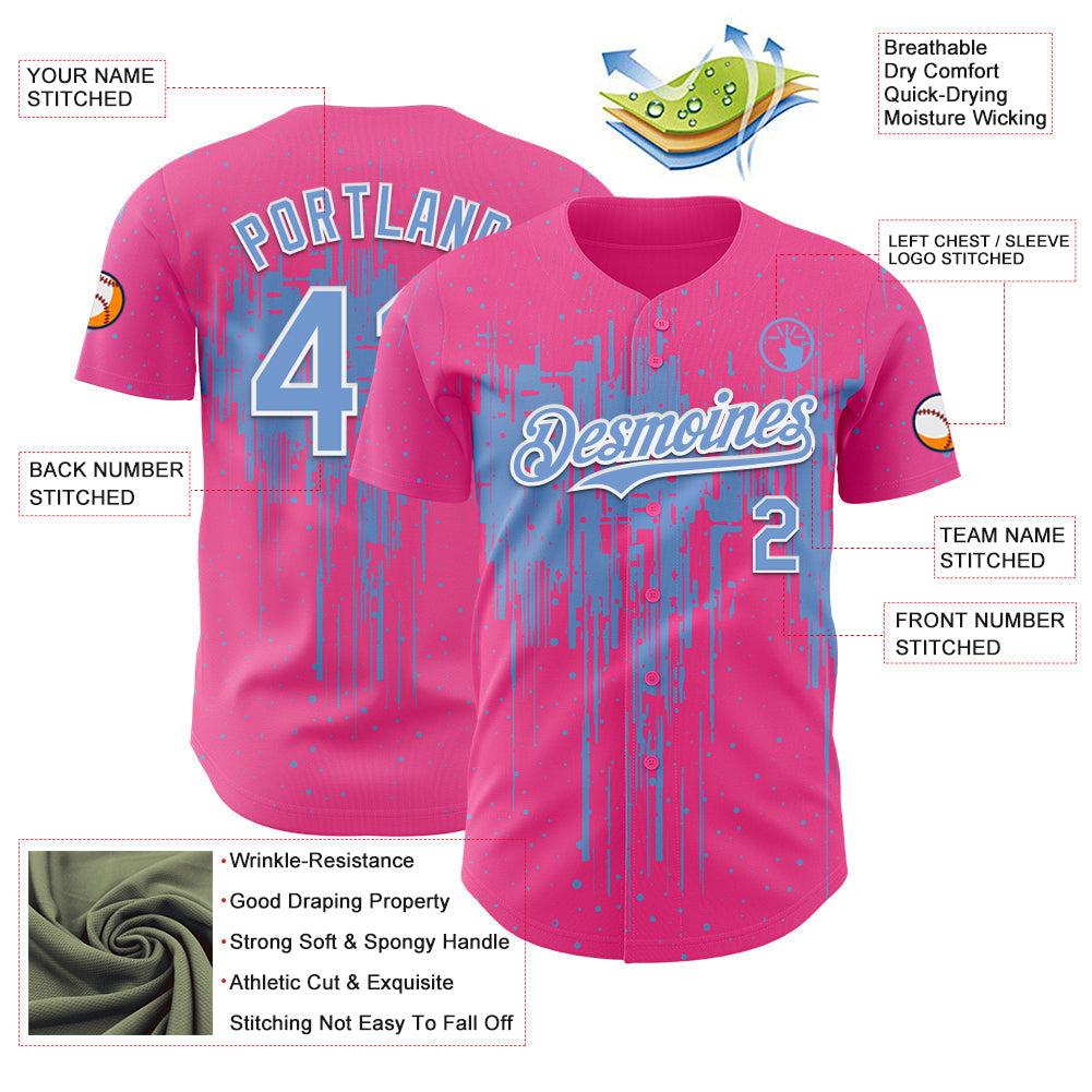 Custom Pink Light Blue-White Dripping Splatter Paint Authentic Baseball Jersey baseball jersey product view 3