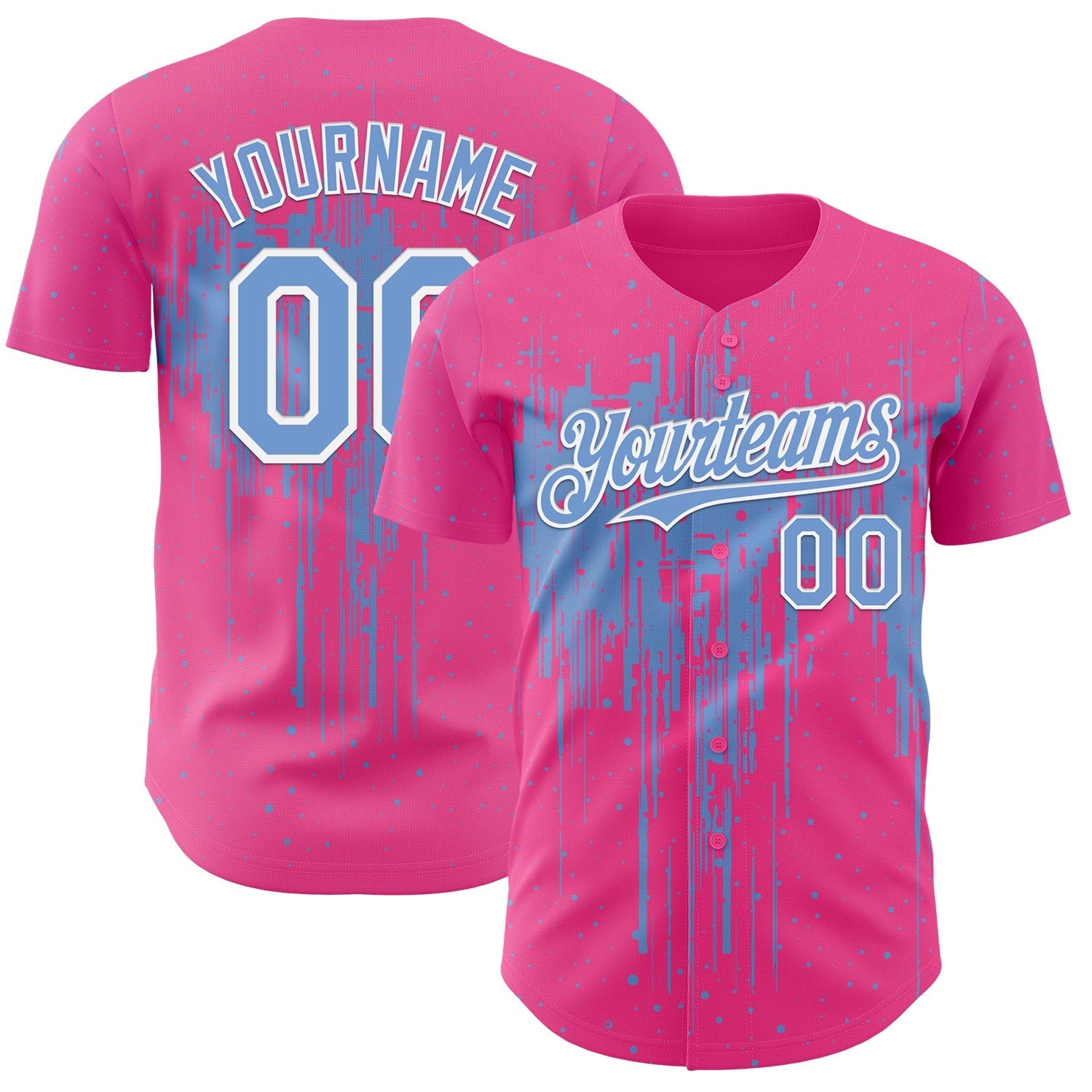 Custom Pink Light Blue-White Dripping Splatter Paint Authentic Baseball Jersey baseball jersey product view 1