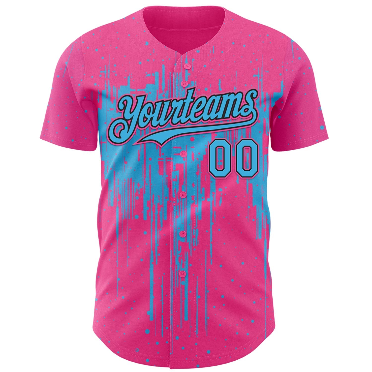 Custom Pink Sky Blue-Black Dripping Splatter Paint Authentic Baseball Jersey baseball jersey product view 2
