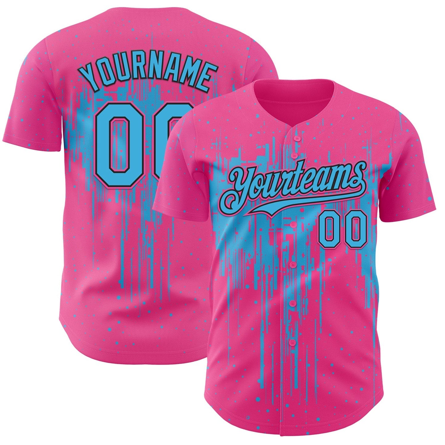 Custom Pink Sky Blue-Black Dripping Splatter Paint Authentic Baseball Jersey baseball jersey product view 1